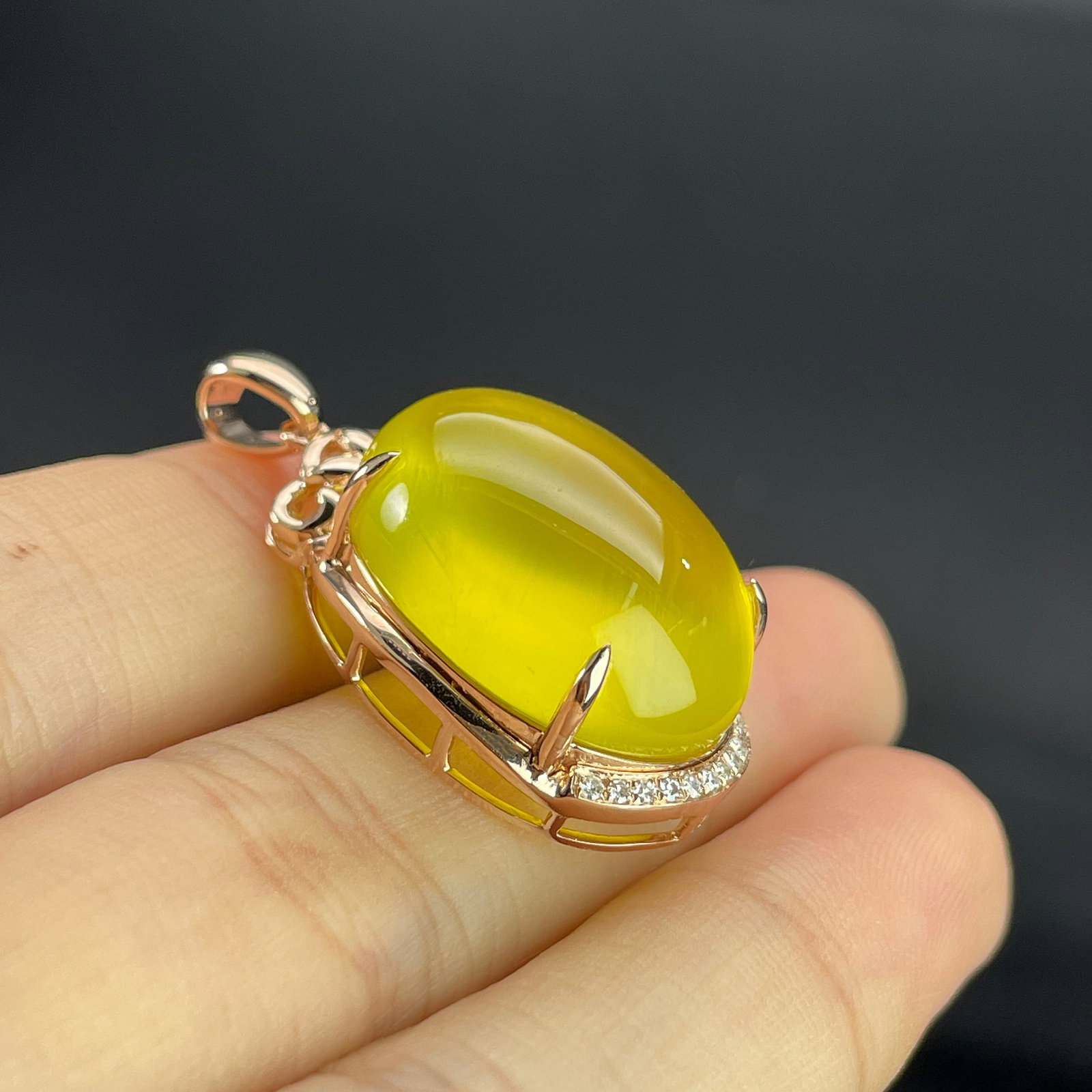 14k Gold 23.80 Ctw Natural Prehnite & Diamond Pendant( Without Chain ) - 6