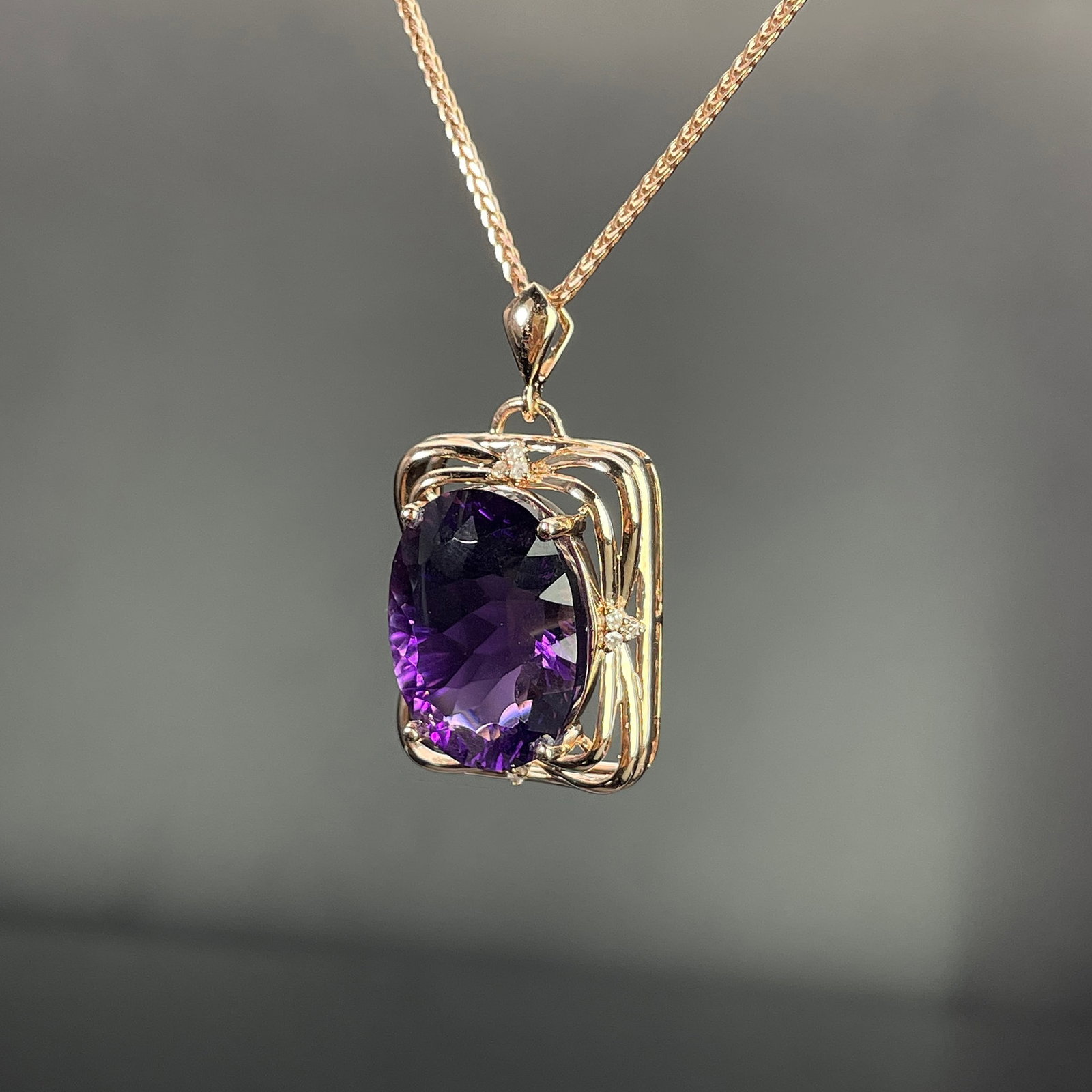 14k Gold 10.06 Ctw Natural Amethyst & Diamond Pendant( Without Chain ) - 2