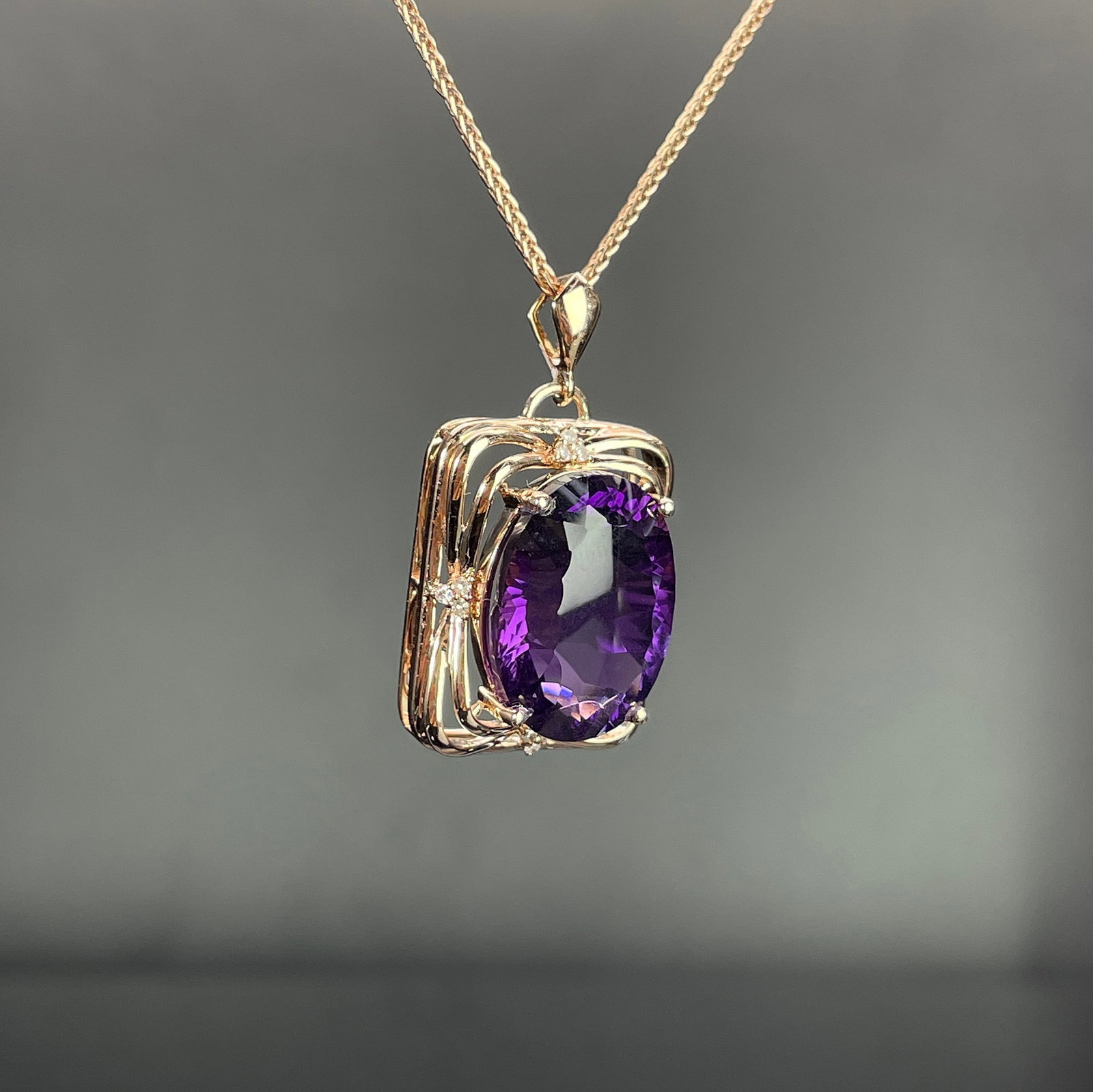 14k Gold 10.06 Ctw Natural Amethyst & Diamond Pendant( Without Chain ) - 3