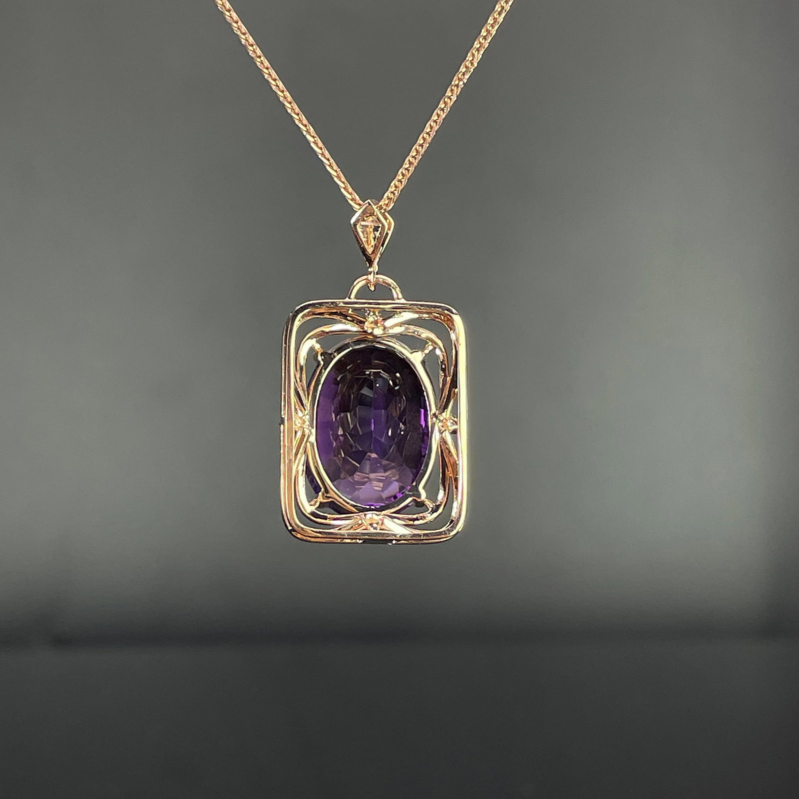 14k Gold 10.06 Ctw Natural Amethyst & Diamond Pendant( Without Chain ) - 4
