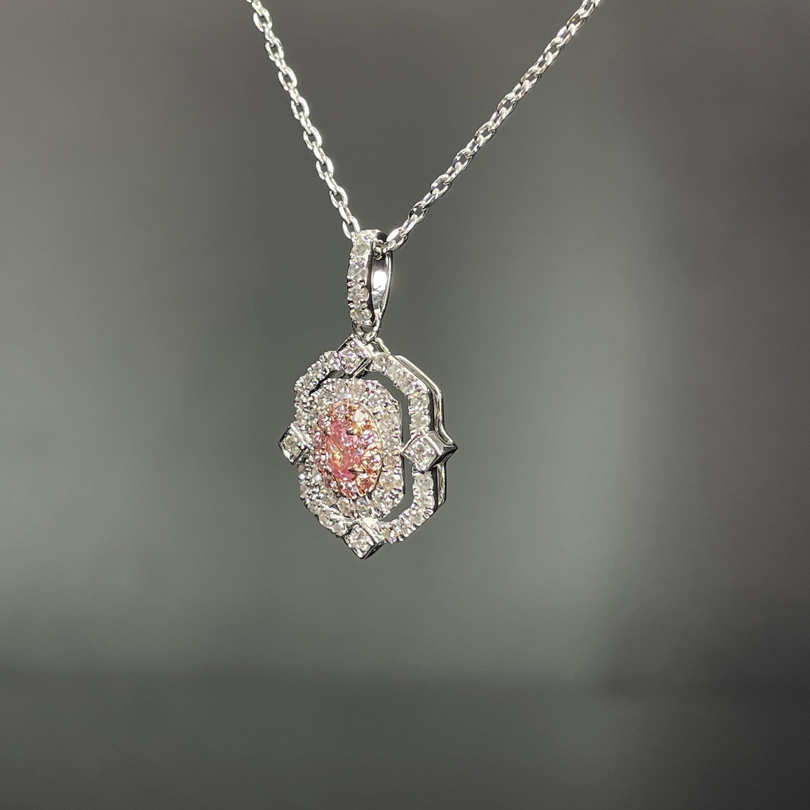 14k Gold 0.46 Ctw Natural Pink Diamond & Diamond Pendant( Without Chain ) - 2