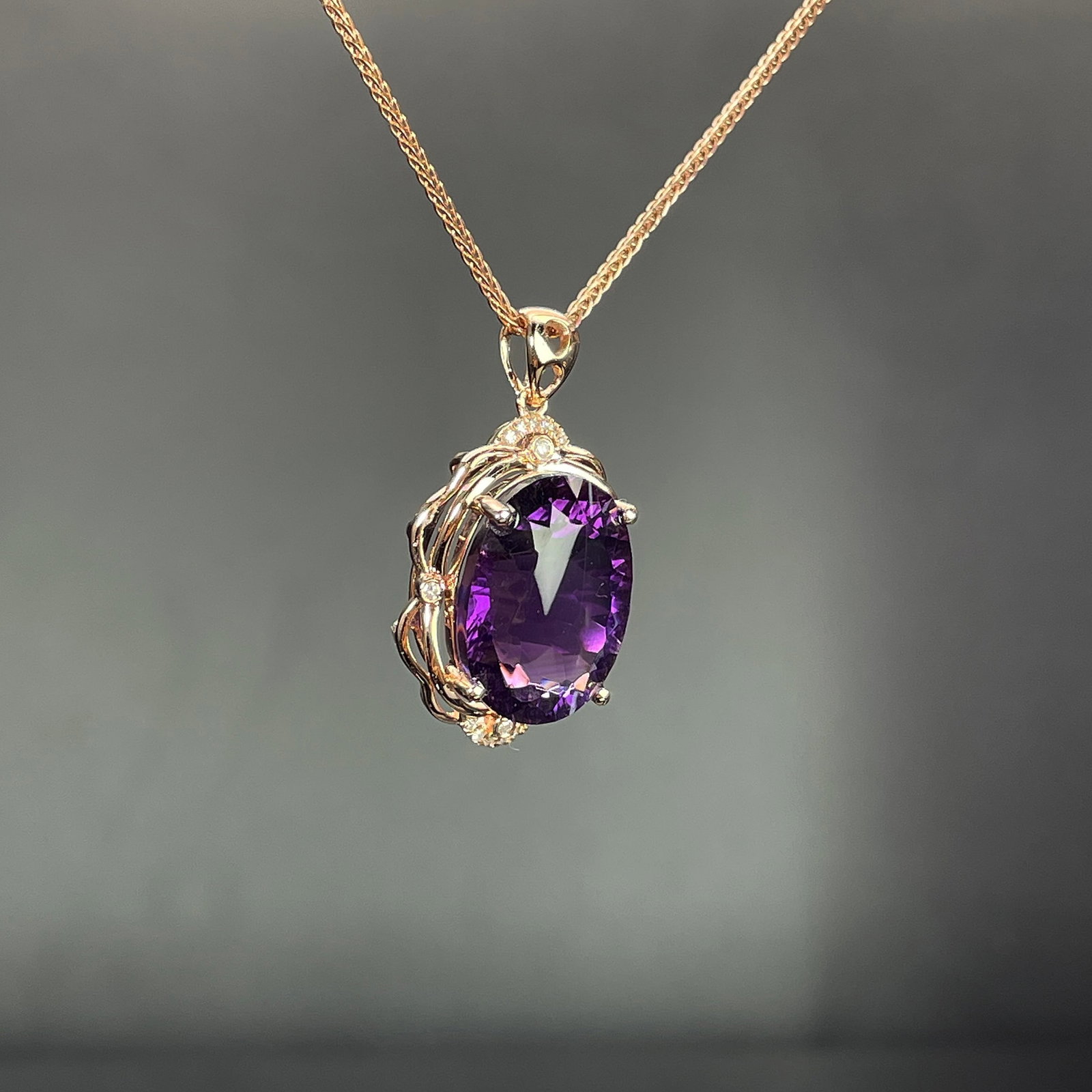 14k Gold 9.40 Ctw Natural Amethyst & Diamond Pendant( Without Chain ) - 3