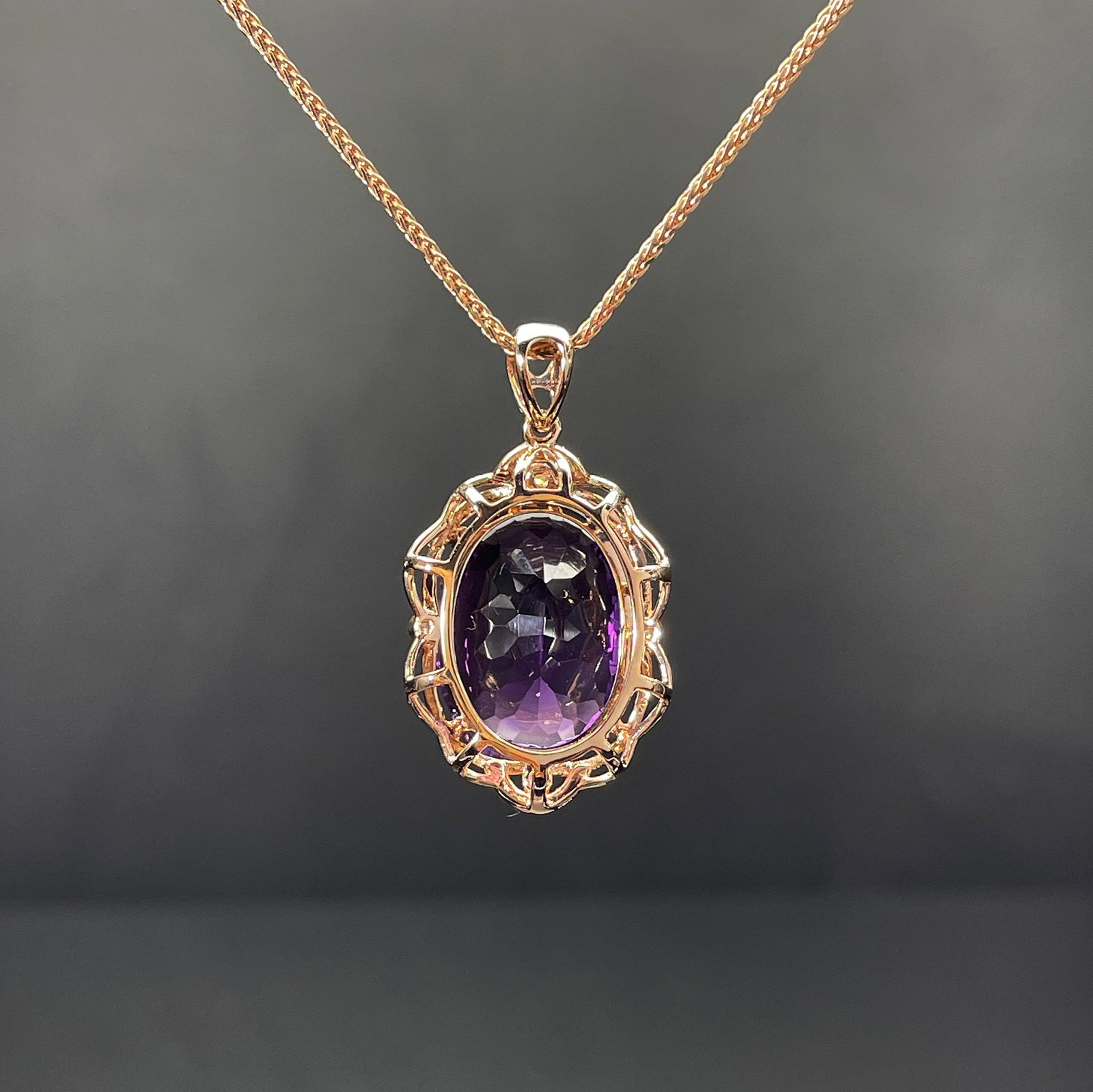 14k Gold 9.40 Ctw Natural Amethyst & Diamond Pendant( Without Chain ) - 4