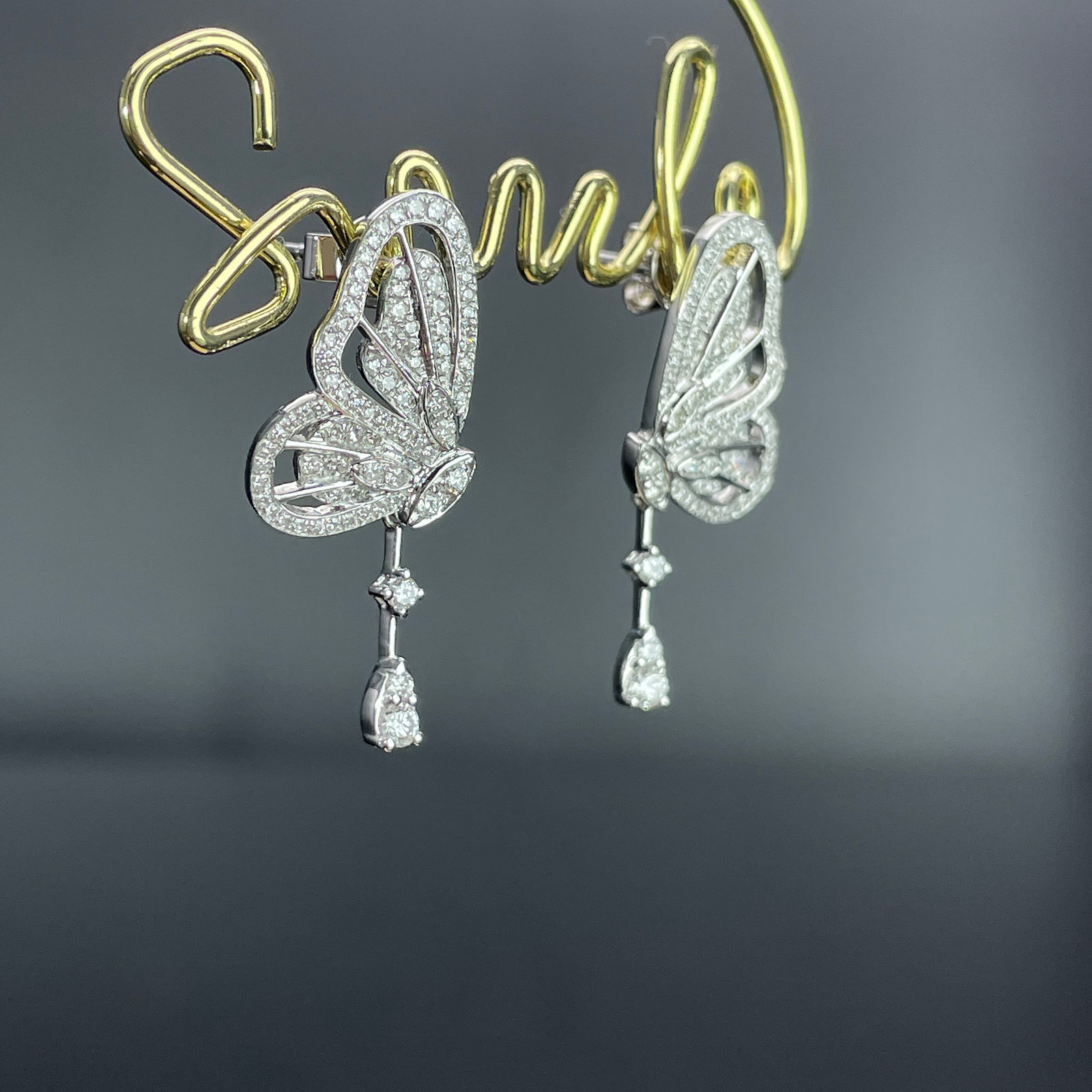14k Gold 0.58 Ct Natural H Diamond & Butterfly Earrings - 2