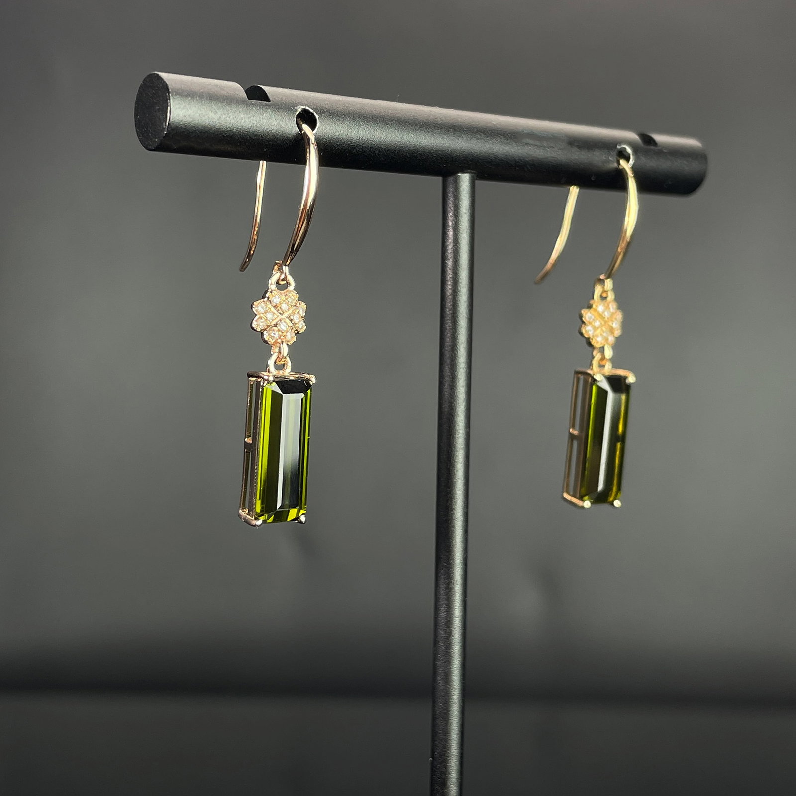 14k Gold 4.18 Ctw Natural Tourmaline & Diamond Earrings - 2
