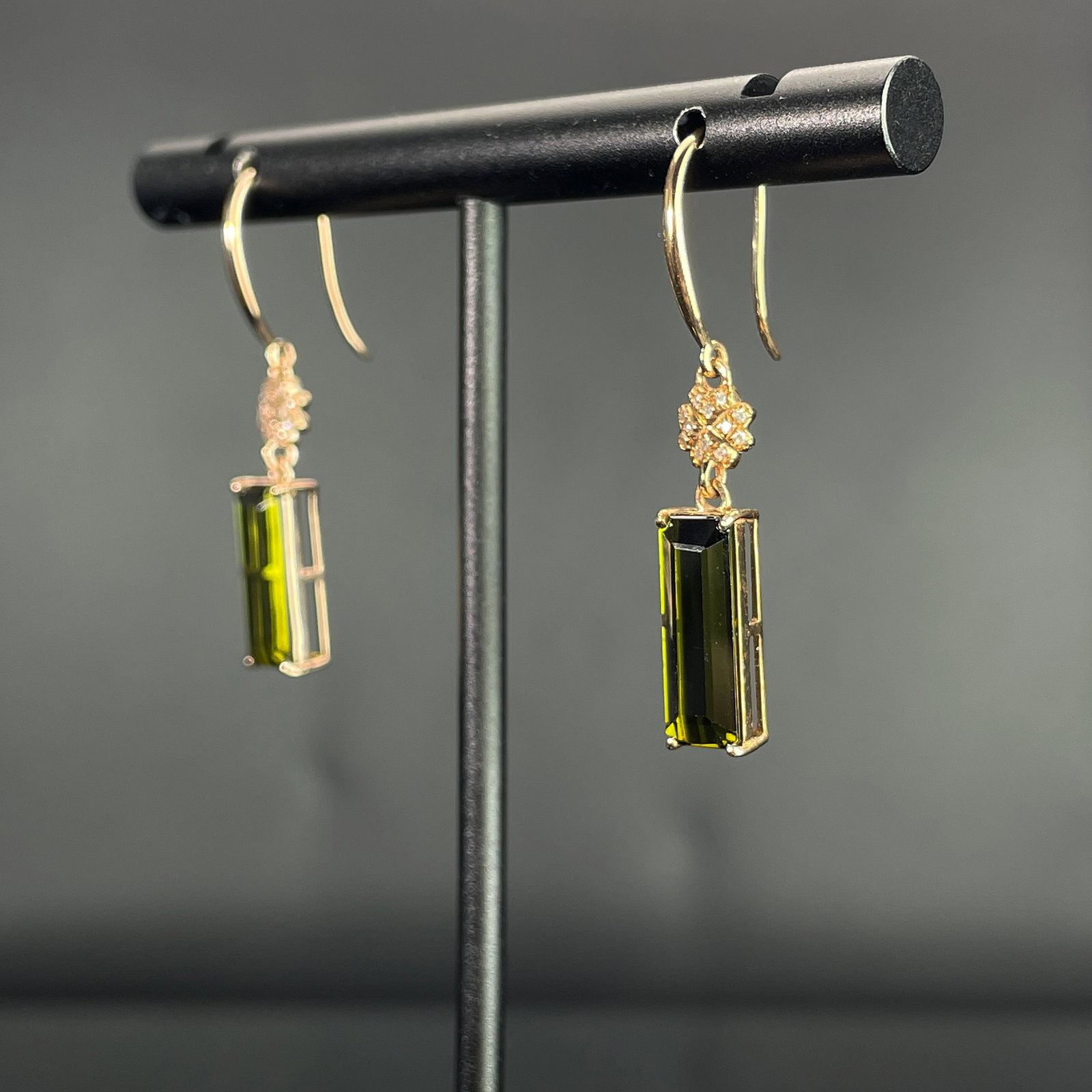 14k Gold 4.18 Ctw Natural Tourmaline & Diamond Earrings - 3