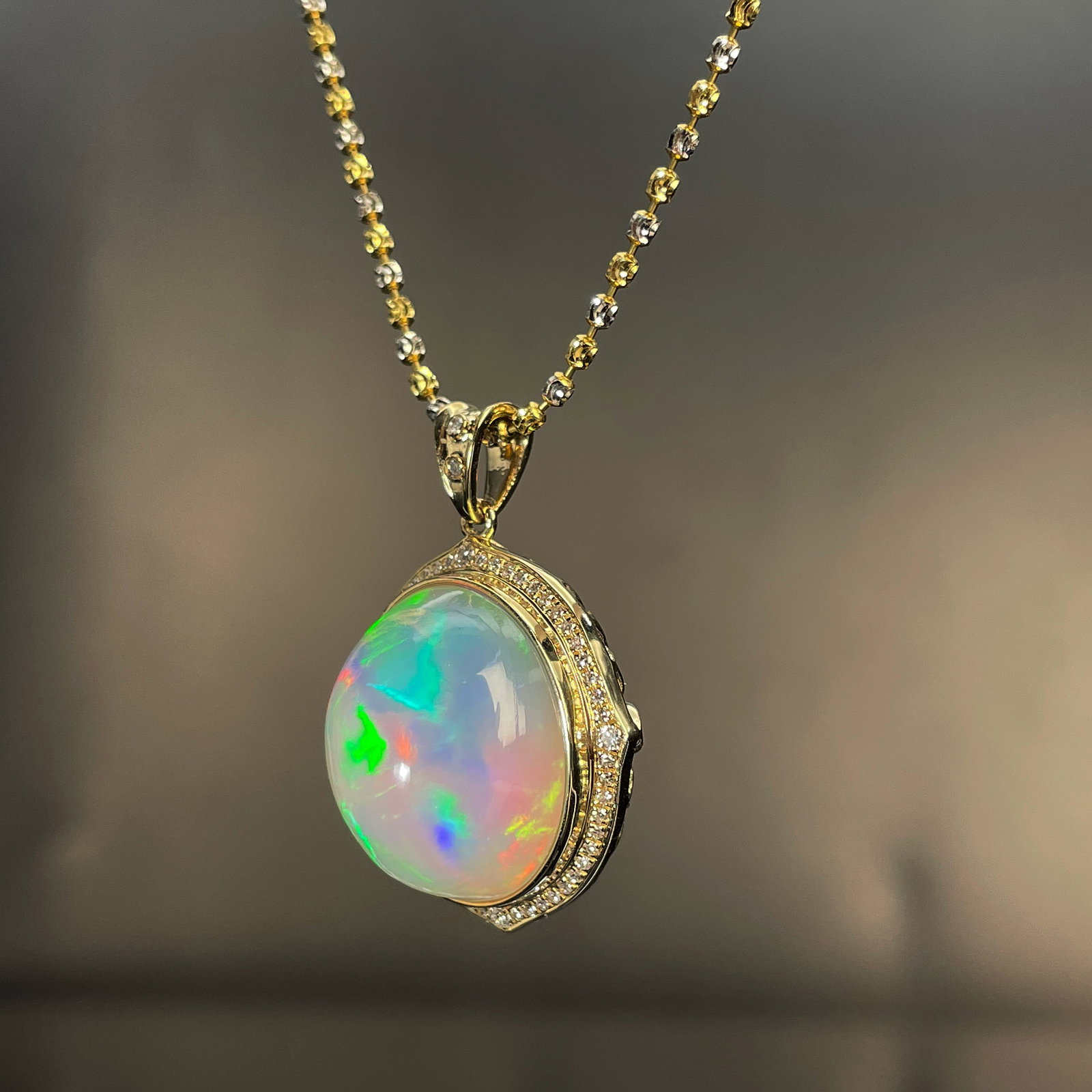 14k Gold 13.95 Ctw Natural Opal & Diamond Pendant( Without Chain ) - 2