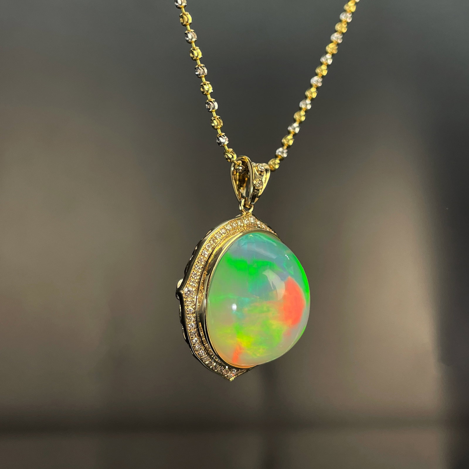 14k Gold 13.95 Ctw Natural Opal & Diamond Pendant( Without Chain ) - 3