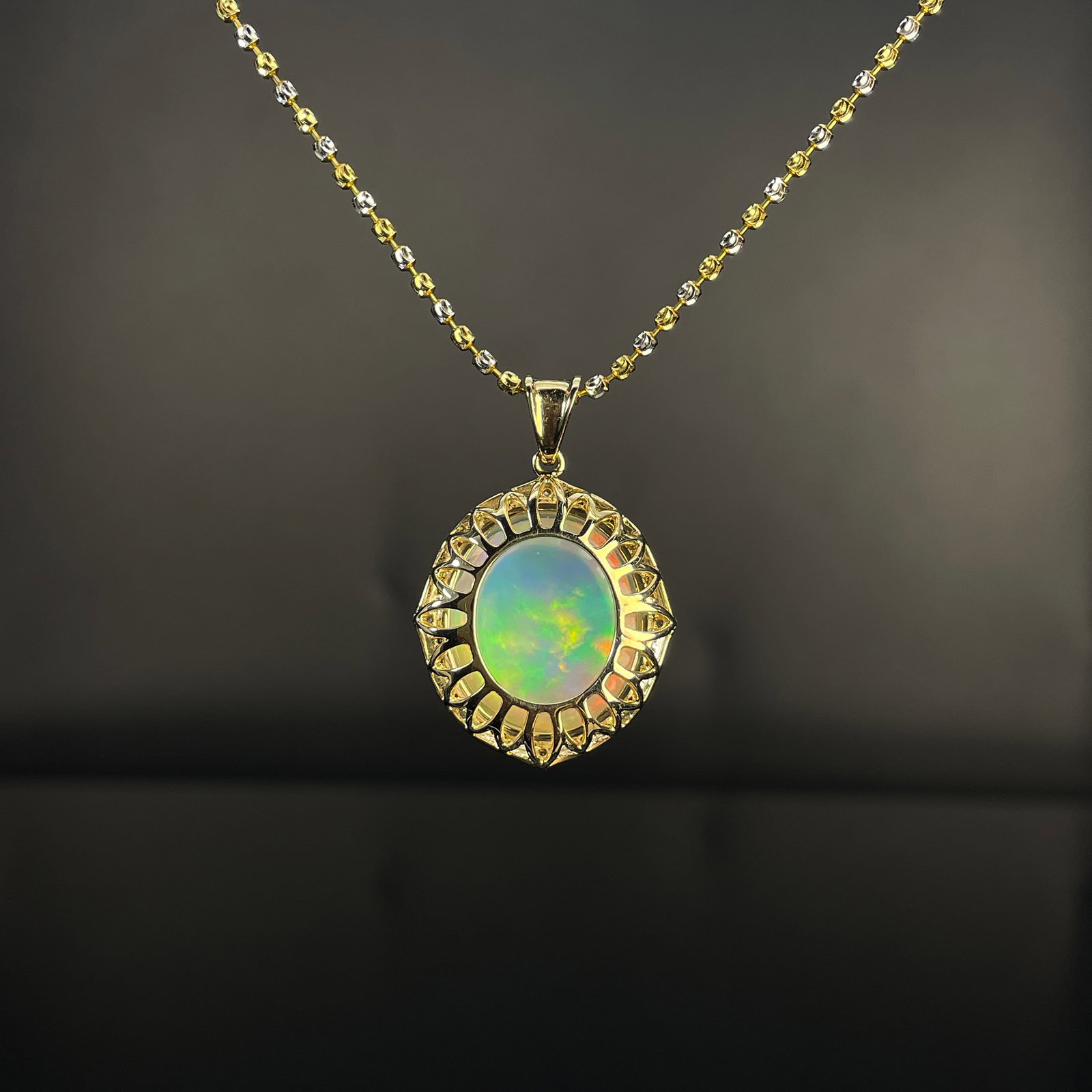 14k Gold 13.95 Ctw Natural Opal & Diamond Pendant( Without Chain ) - 4