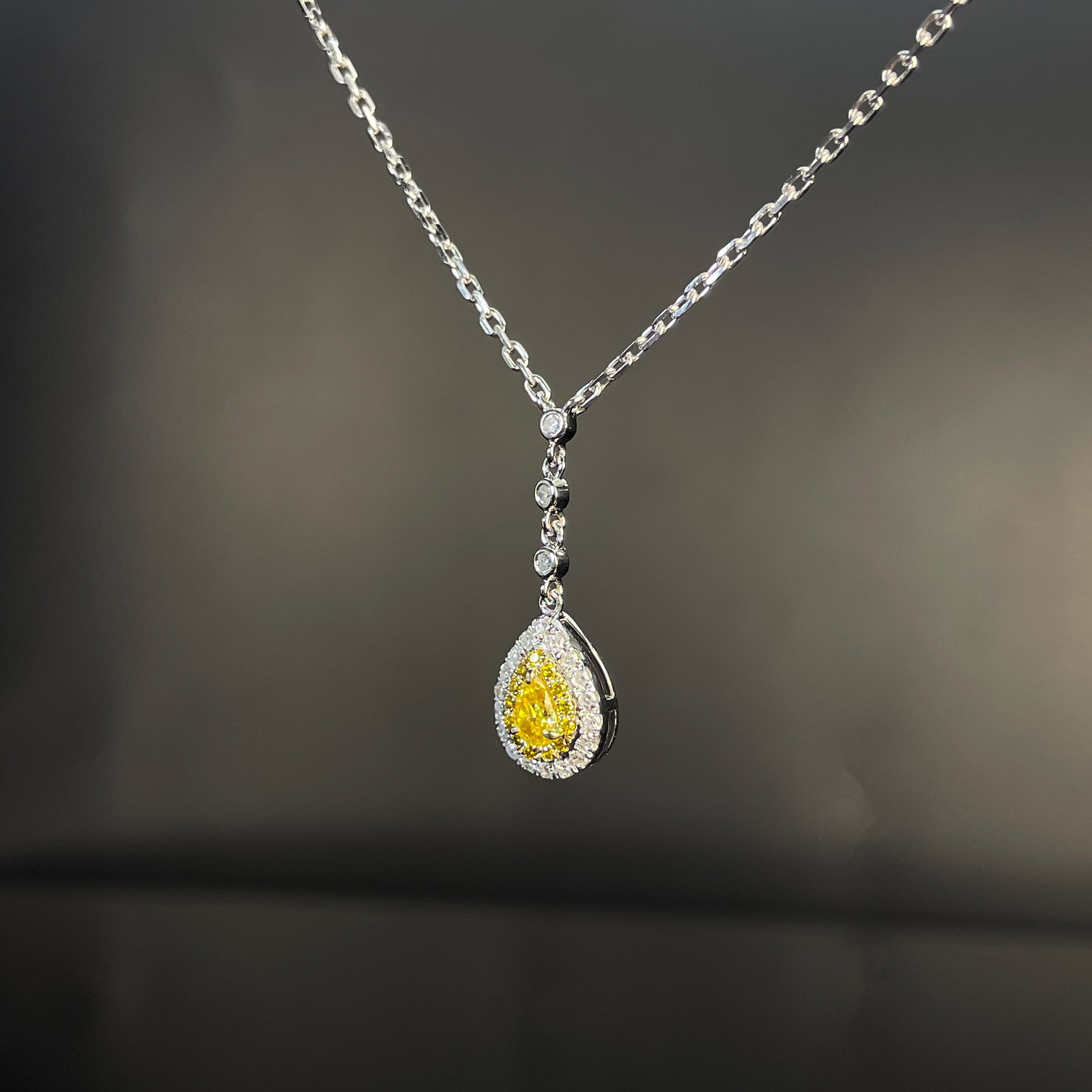 14k Gold 0.36 Ctw Natural Yellow Diamond & Diamond Necklace - 2