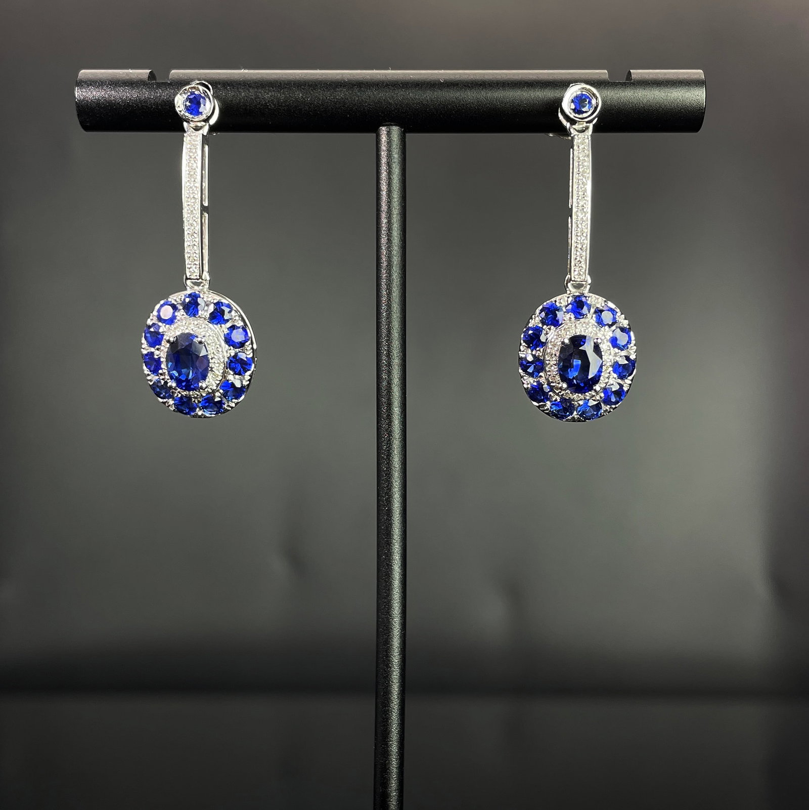 14k Gold 2.68 Ctw Natural Sapphire & Diamond Earrings: Ref:231168212 // gold content:14k gold // main gemstone:sapphire // shape:multiple // carat weight:2. 5ct // color:blue // treatment:natural // // adjacent gemstone 2 : diamond // shape:round // carat