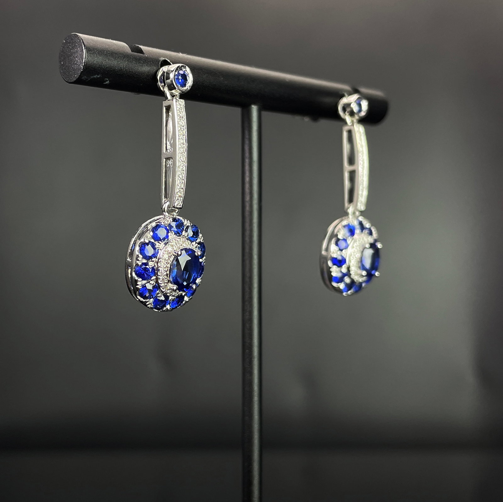 14k Gold 2.68 Ctw Natural Sapphire & Diamond Earrings - 2