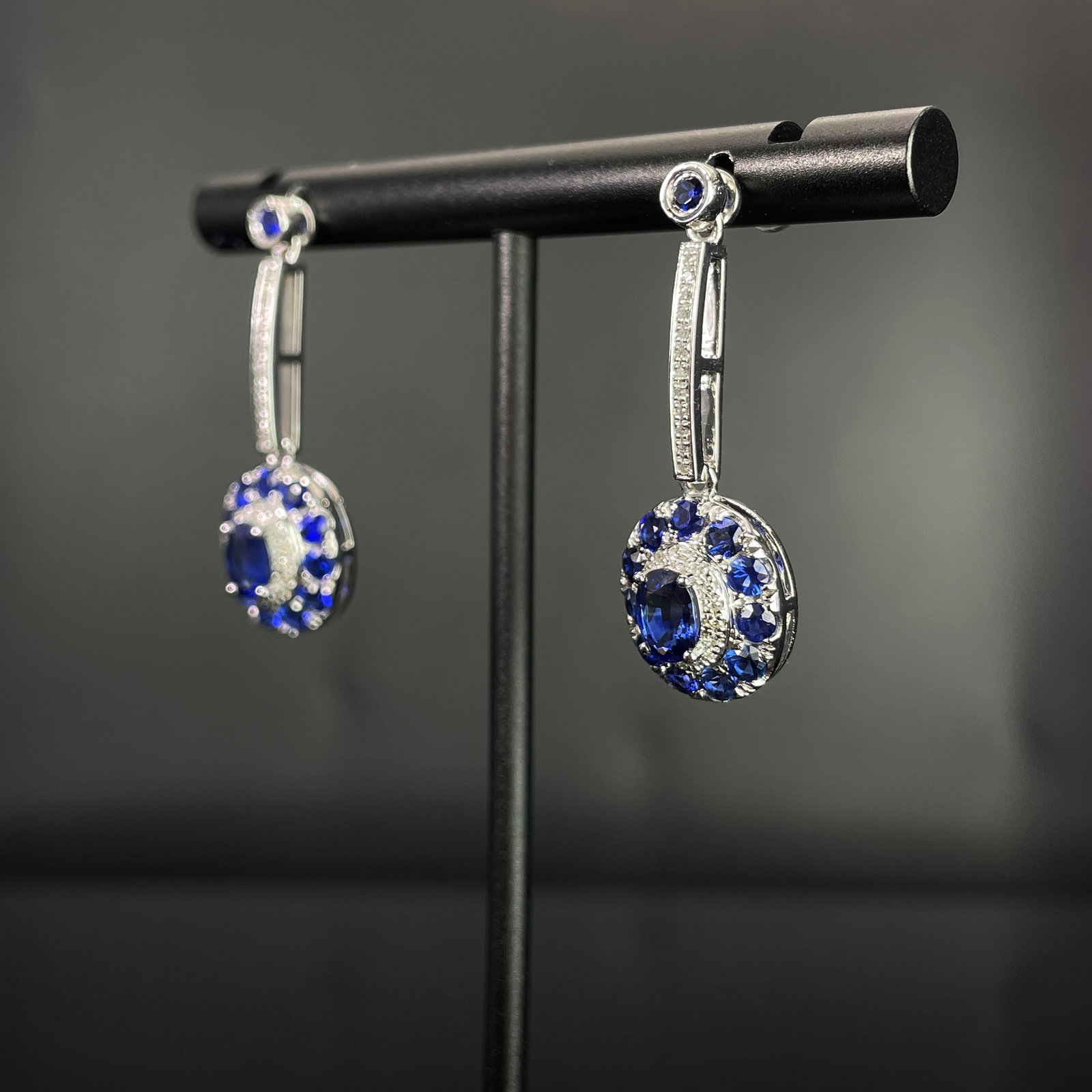 14k Gold 2.68 Ctw Natural Sapphire & Diamond Earrings - 3