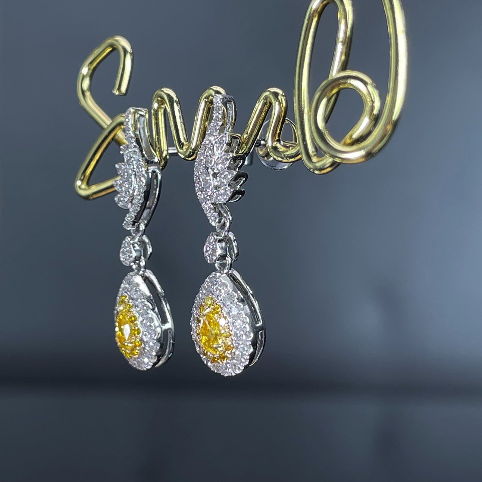 14k Gold 0.62 Ctw Natural Yellow Diamond & Diamond Earrings - 2