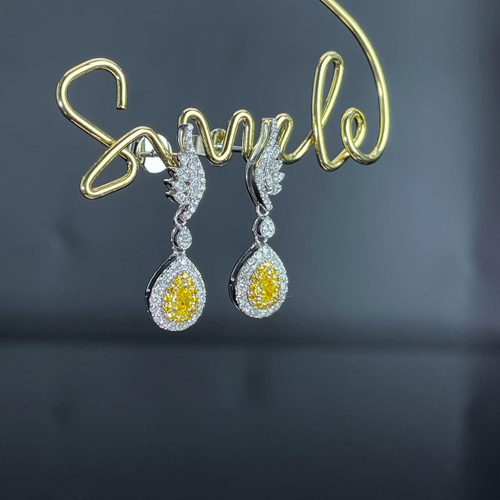 14k Gold 0.62 Ctw Natural Yellow Diamond & Diamond Earrings - 3