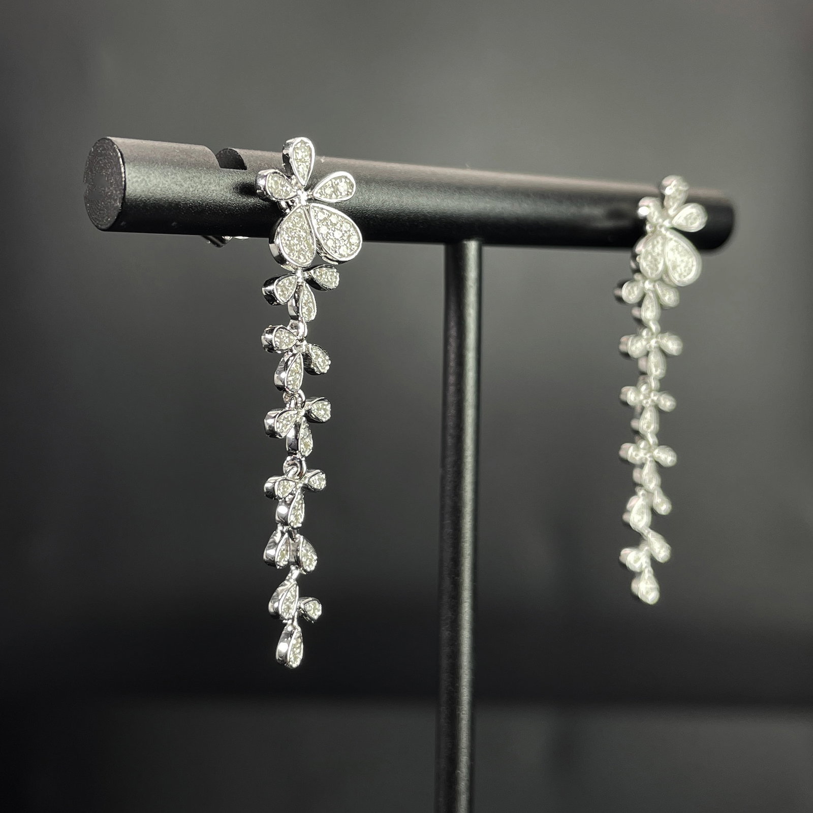 14k Gold 0.42 Ct Natural H Diamond & Flowers Earrings - 3