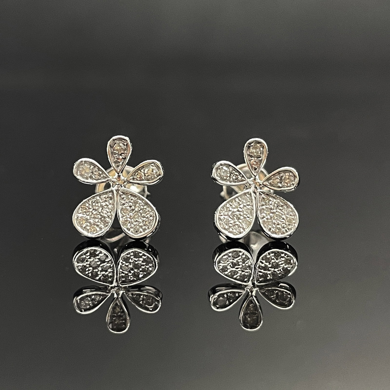 14k Gold 0.42 Ct Natural H Diamond & Flowers Earrings - 5