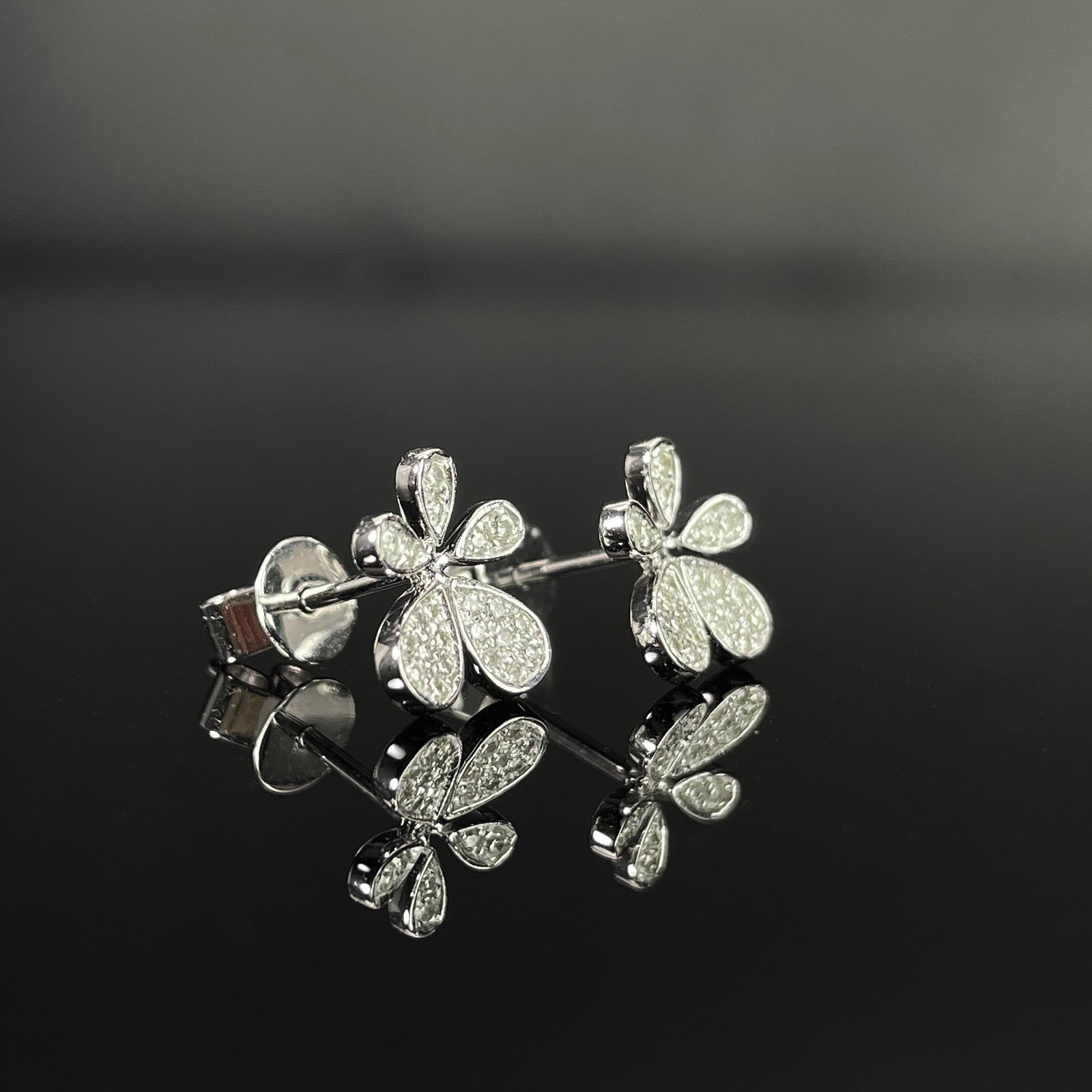 14k Gold 0.42 Ct Natural H Diamond & Flowers Earrings - 6