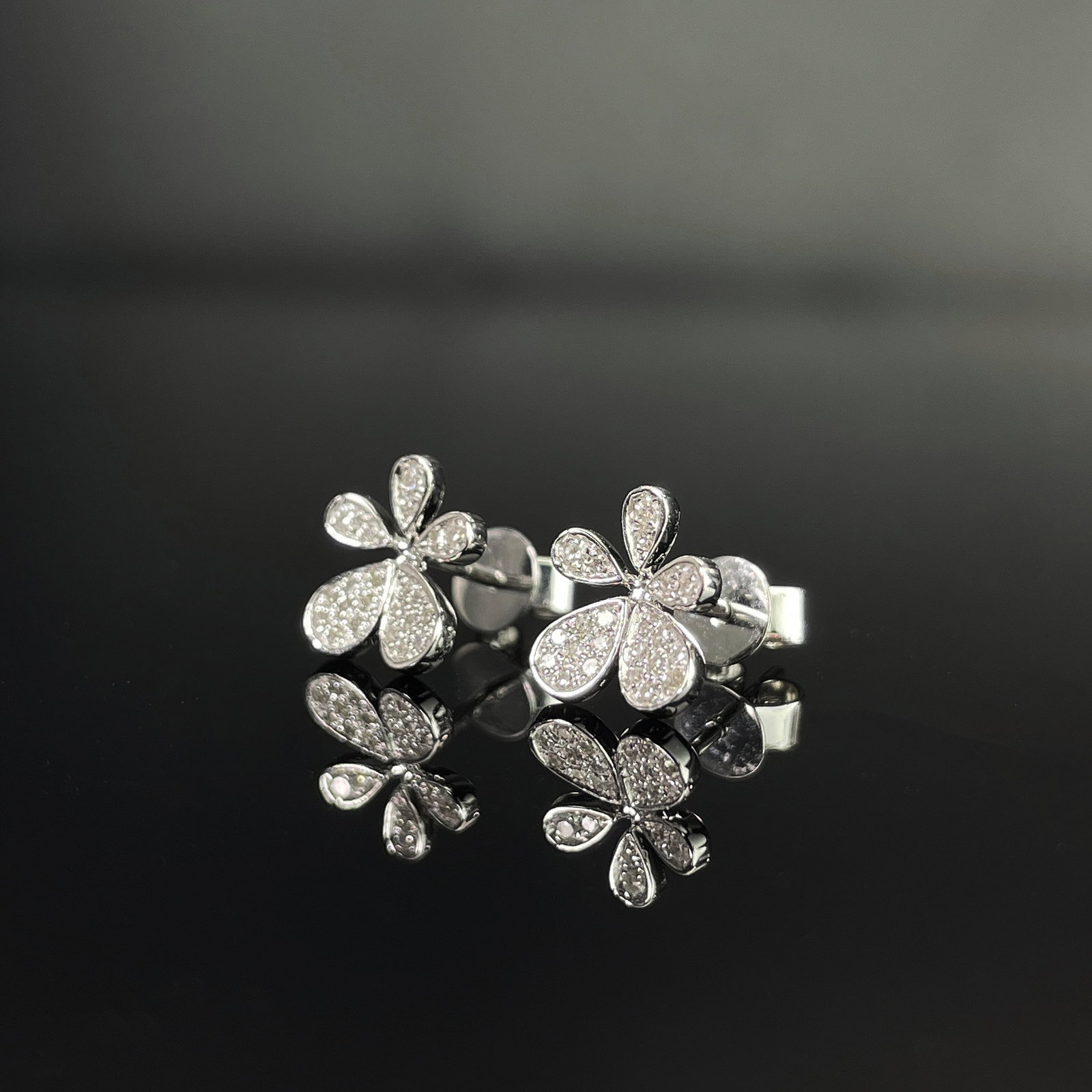14k Gold 0.42 Ct Natural H Diamond & Flowers Earrings - 7