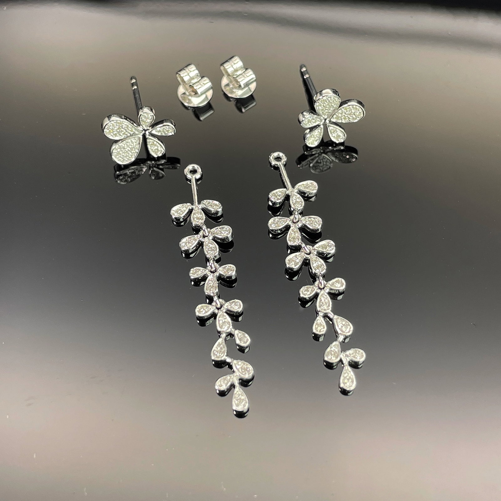 14k Gold 0.42 Ct Natural H Diamond & Flowers Earrings - 9