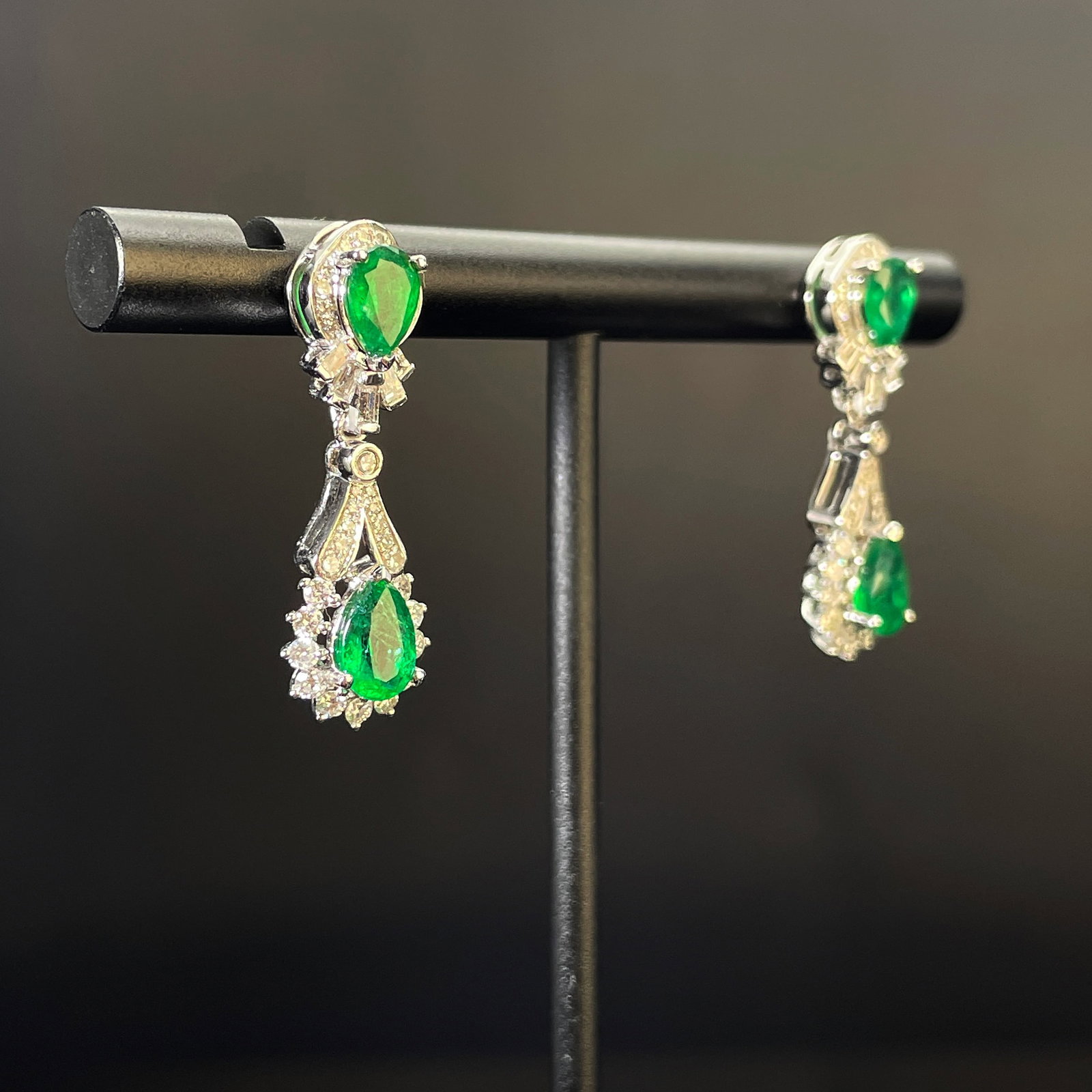 14k Gold 2.03 Ctw Natural Emerald & Diamond Earrings - 3