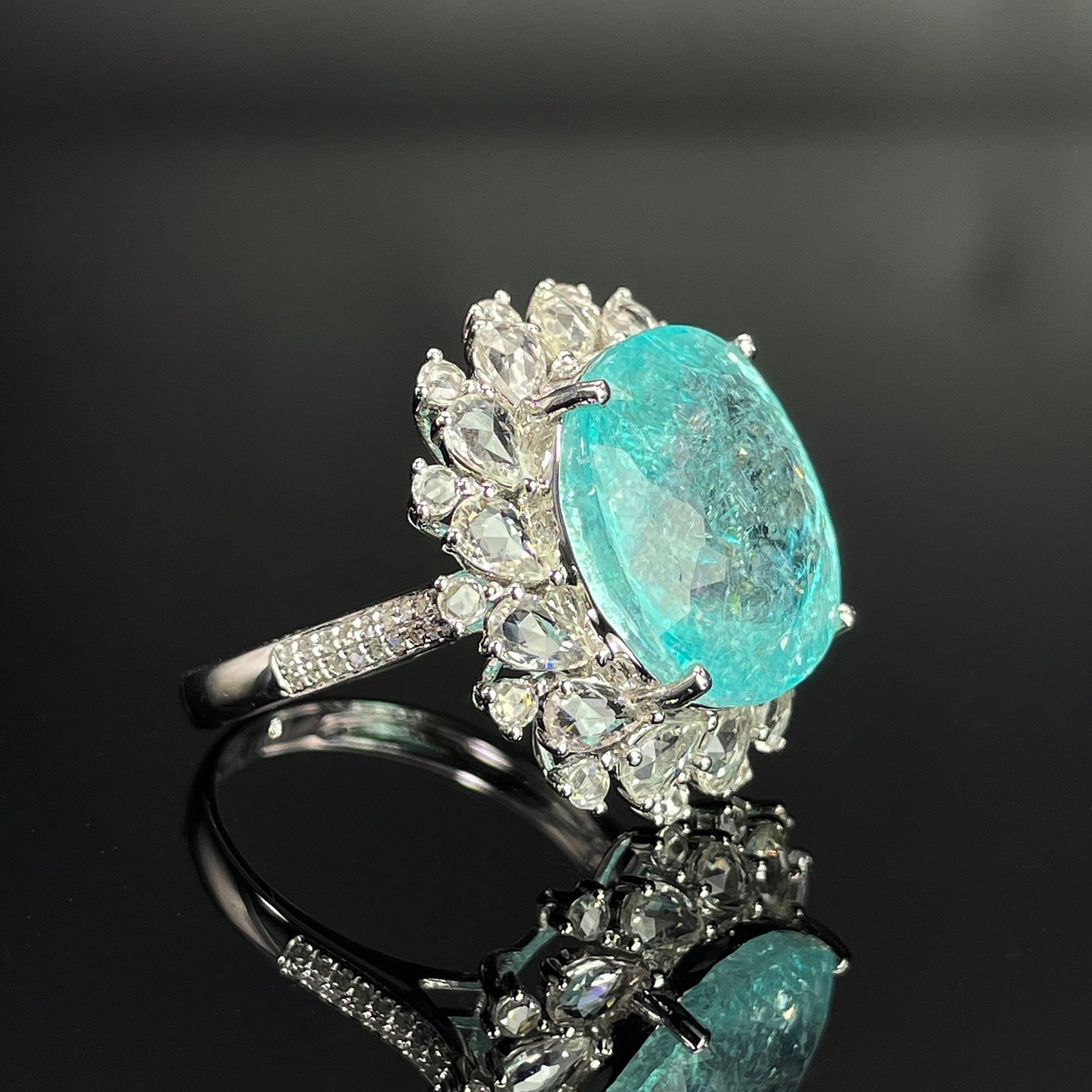 14k Gold 10.5 Ct Natural Paraiba Tourmaline & Diamond & Sapphire Ring - 3