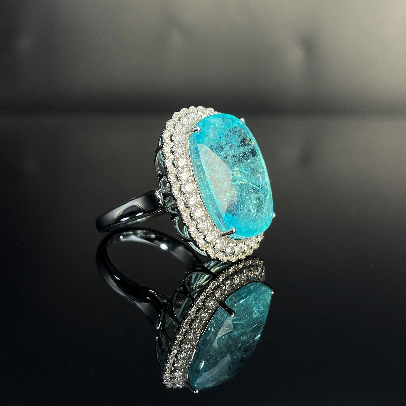 14k Gold 25.9 Ct Natural Paraiba Tourmaline & Diamond Ring/pendant( Without Chain ) - 2