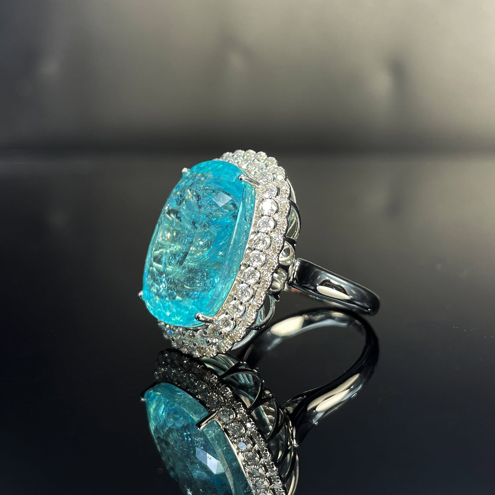 14k Gold 25.9 Ct Natural Paraiba Tourmaline & Diamond Ring/pendant( Without Chain ) - 3