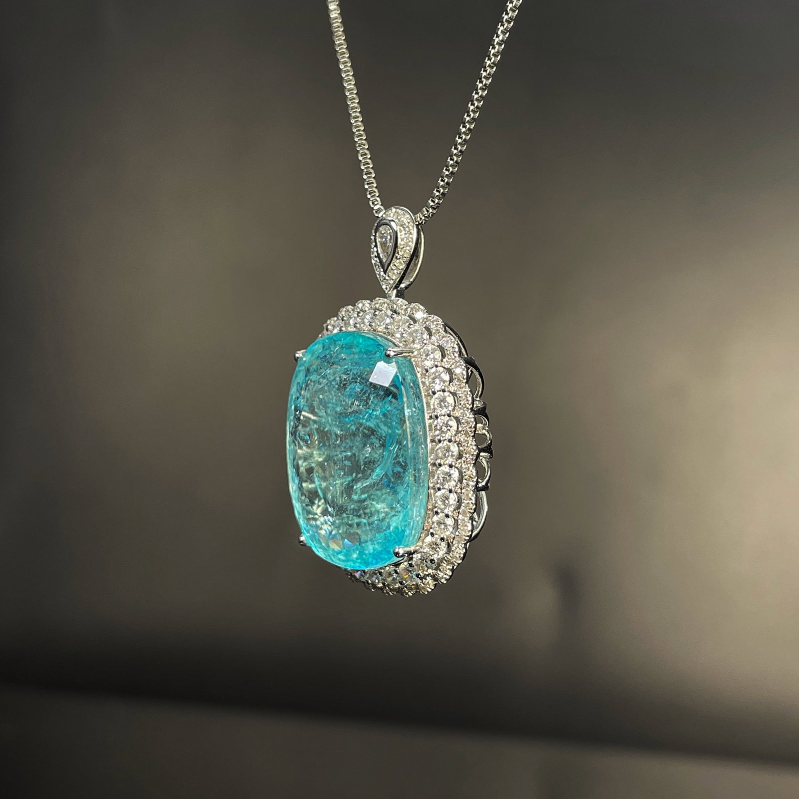 14k Gold 25.9 Ct Natural Paraiba Tourmaline & Diamond Ring/pendant( Without Chain ) - 6
