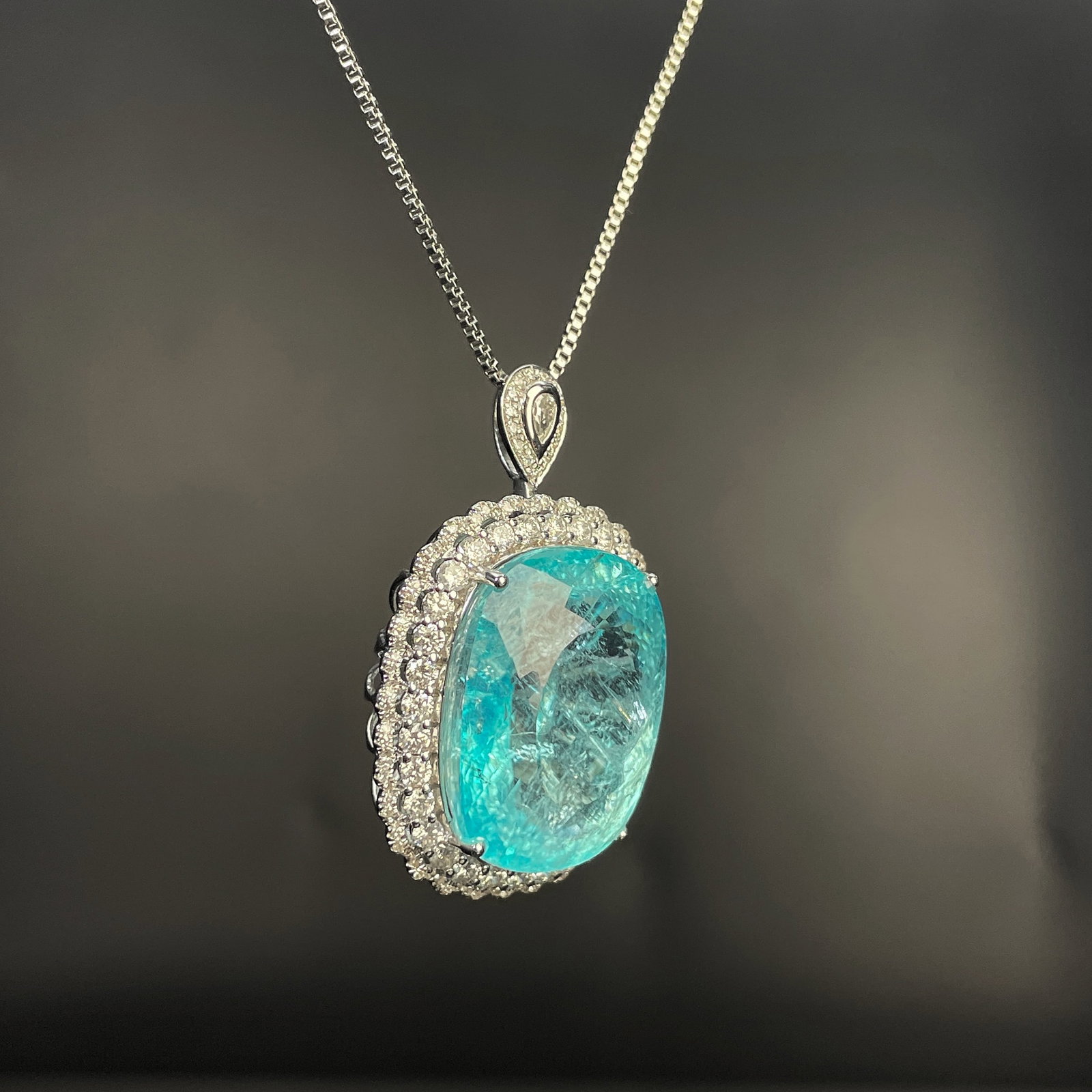 14k Gold 25.9 Ct Natural Paraiba Tourmaline & Diamond Ring/pendant( Without Chain ) - 7