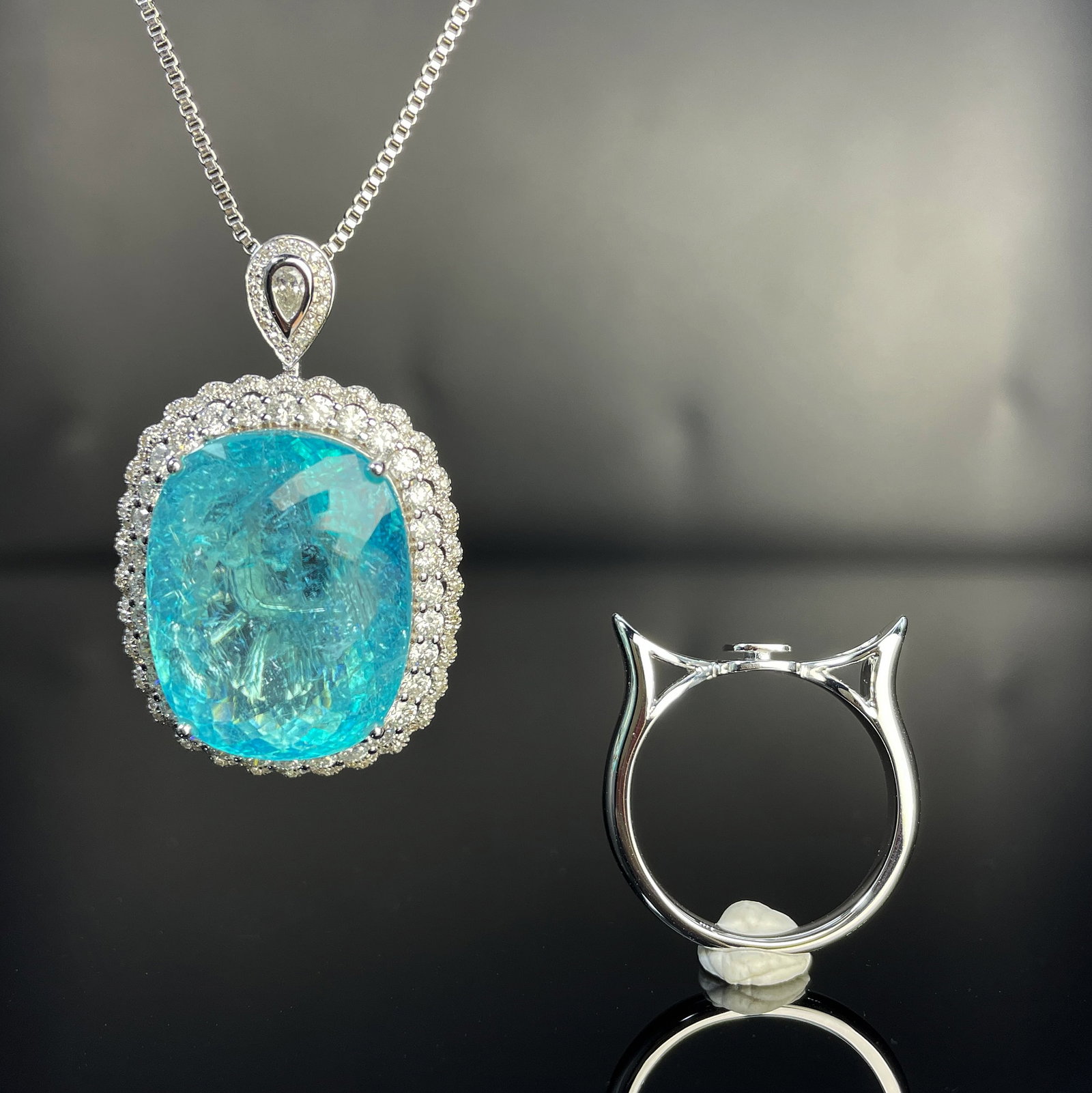 14k Gold 25.9 Ct Natural Paraiba Tourmaline & Diamond Ring/pendant( Without Chain ) - 9