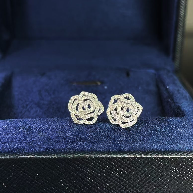 14k Gold 0.24 Ct Natural H Diamond & Flowers Earrings - 3