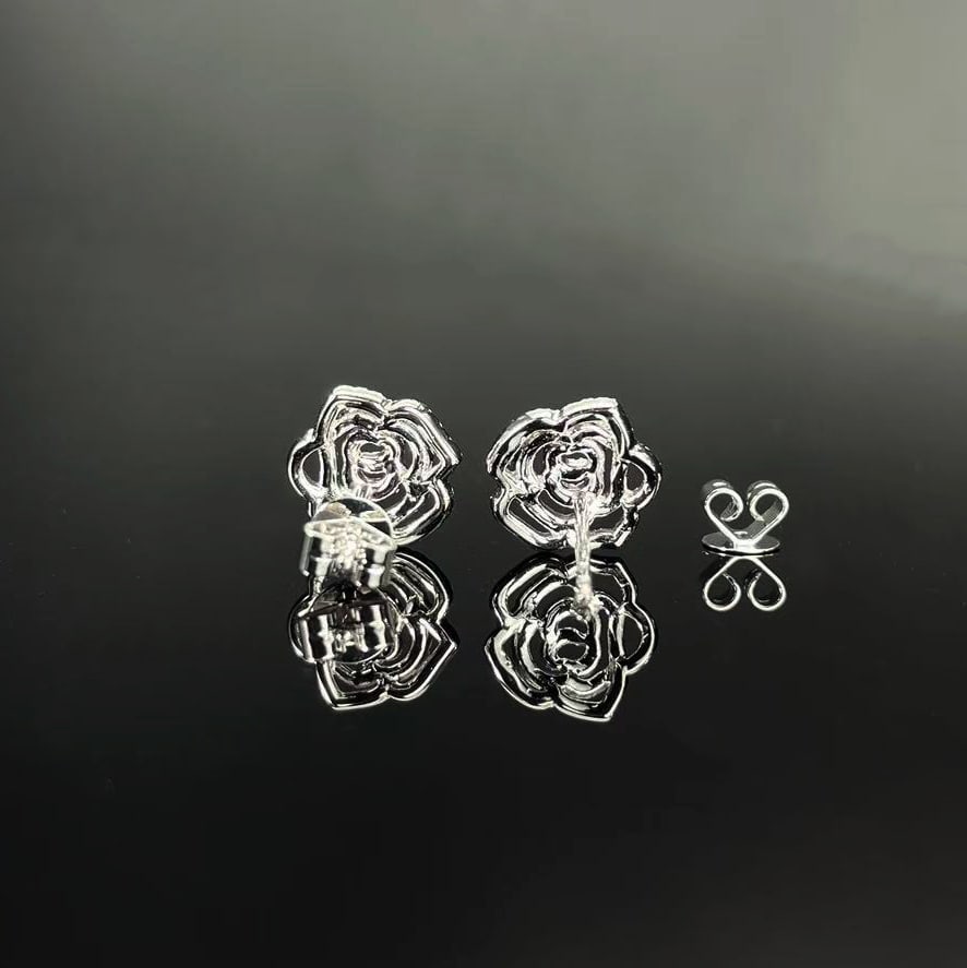 14k Gold 0.24 Ct Natural H Diamond & Flowers Earrings - 4
