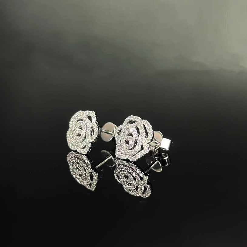 14k Gold 0.24 Ct Natural H Diamond & Flowers Earrings - 5