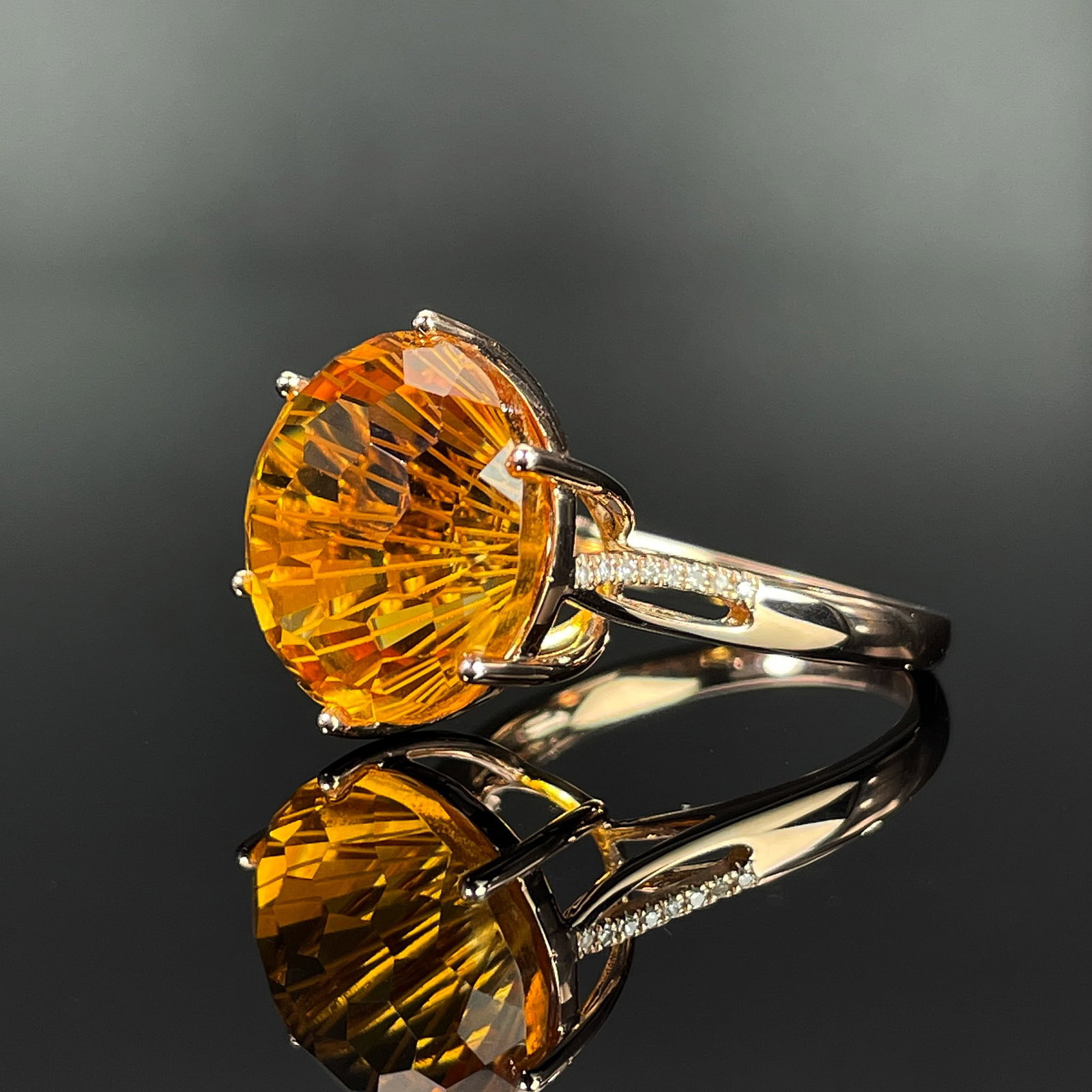 14k Gold 17.25 Ctw Natural Citrine & Diamond Ring - 3