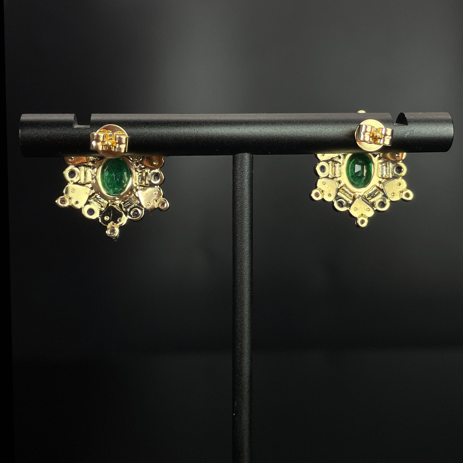 14k Gold 1.18 Ctw Natural Emerald & Sapphire Earrings - 4