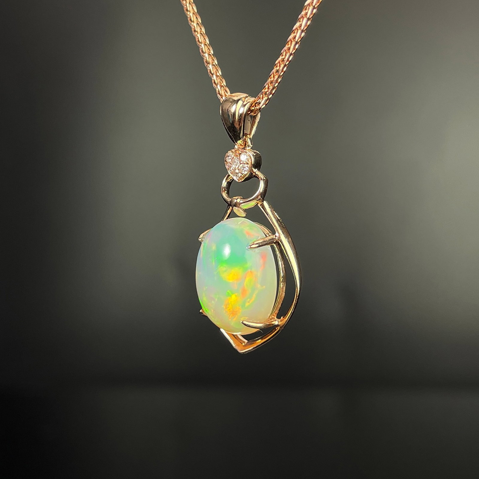 14k Gold 2.86 Ctw Natural Opal & Diamond Pendant( Without Chain ) - 2