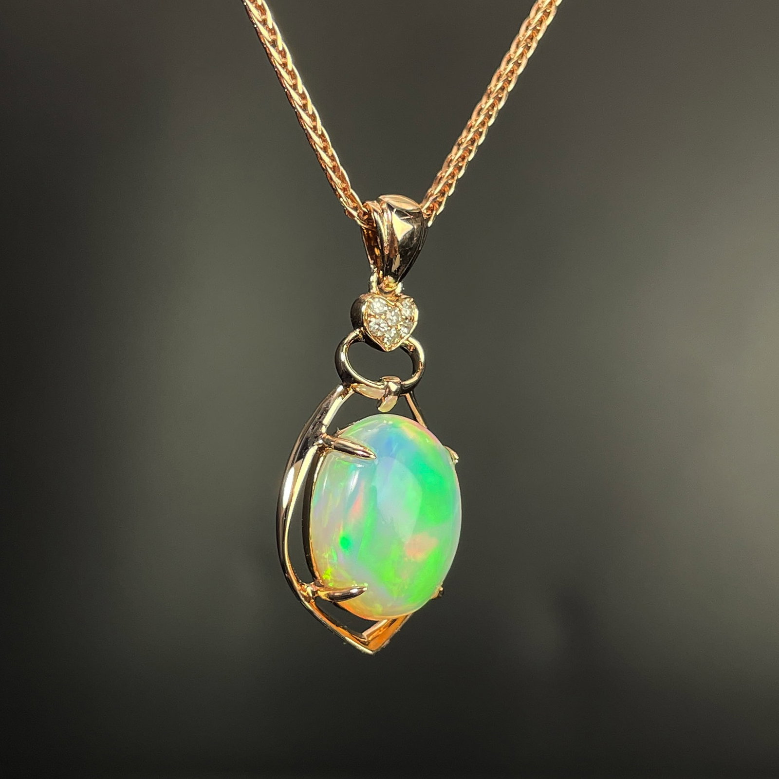 14k Gold 2.86 Ctw Natural Opal & Diamond Pendant( Without Chain ) - 3