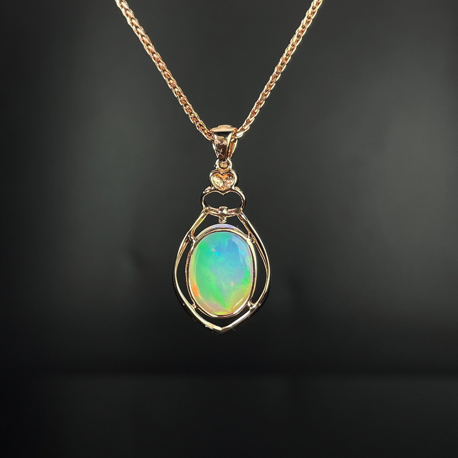 14k Gold 2.86 Ctw Natural Opal & Diamond Pendant( Without Chain ) - 4