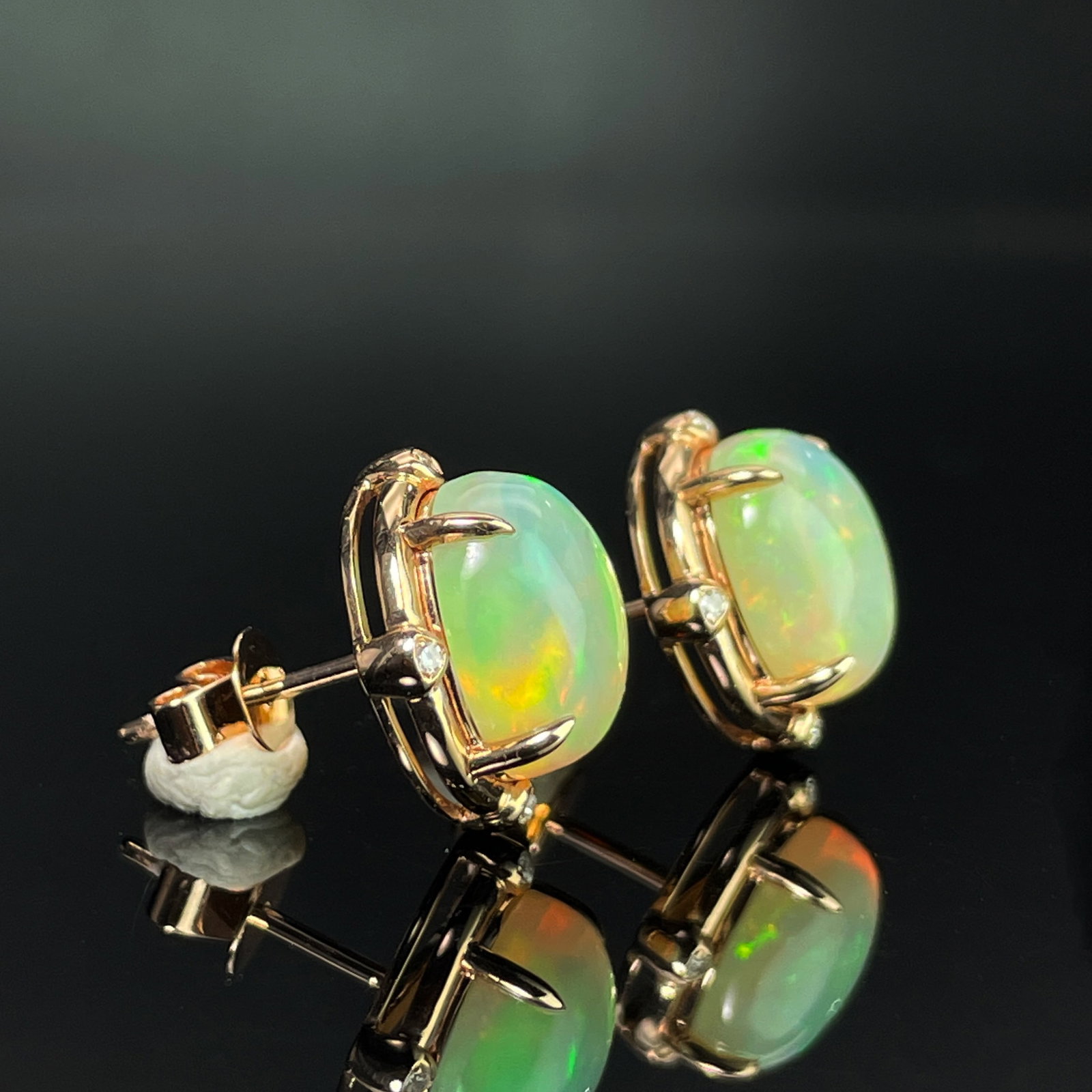 14k Gold 4.08 Ctw Natural Opal & Diamond Earrings - 2