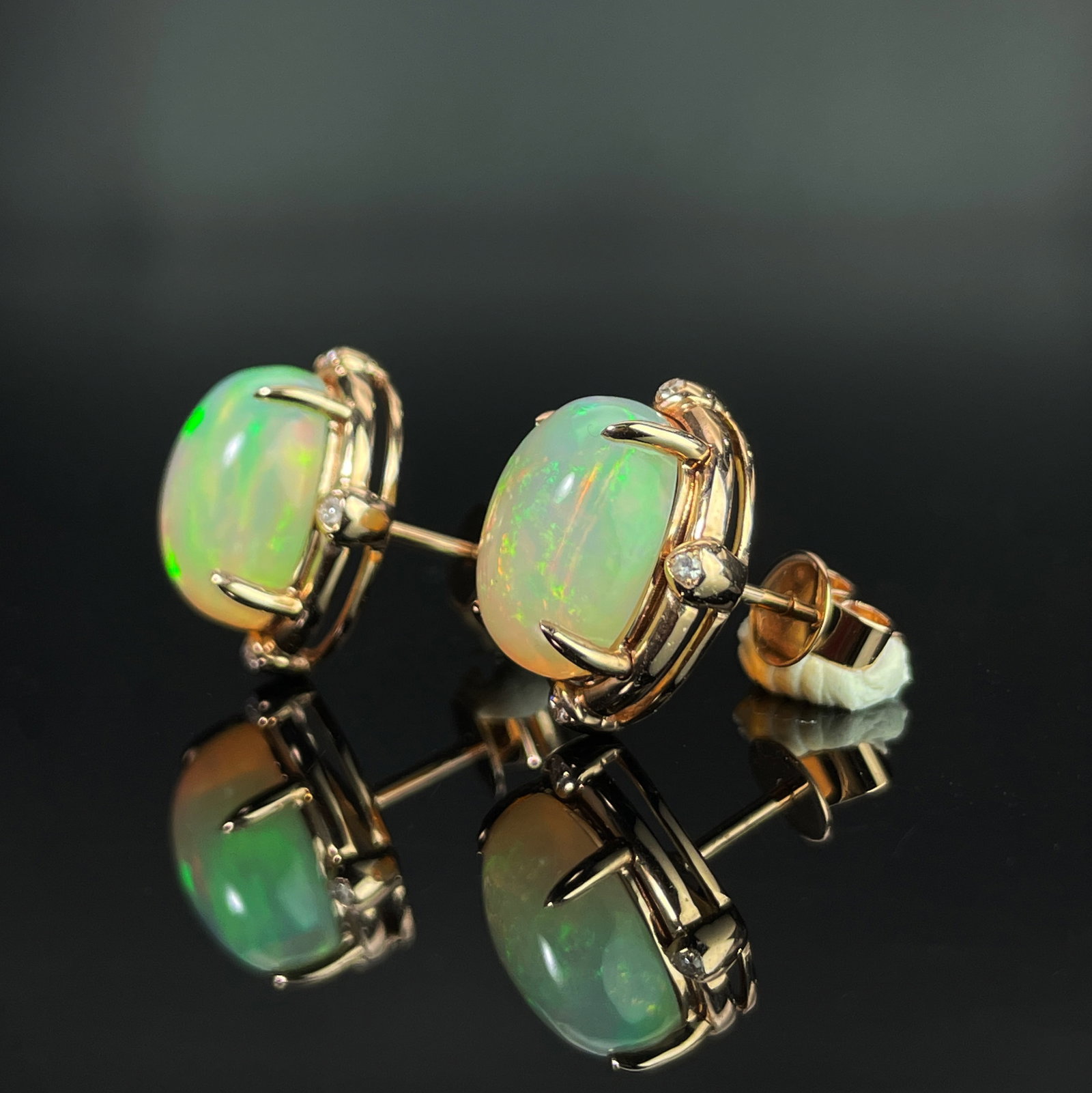 14k Gold 4.08 Ctw Natural Opal & Diamond Earrings - 3