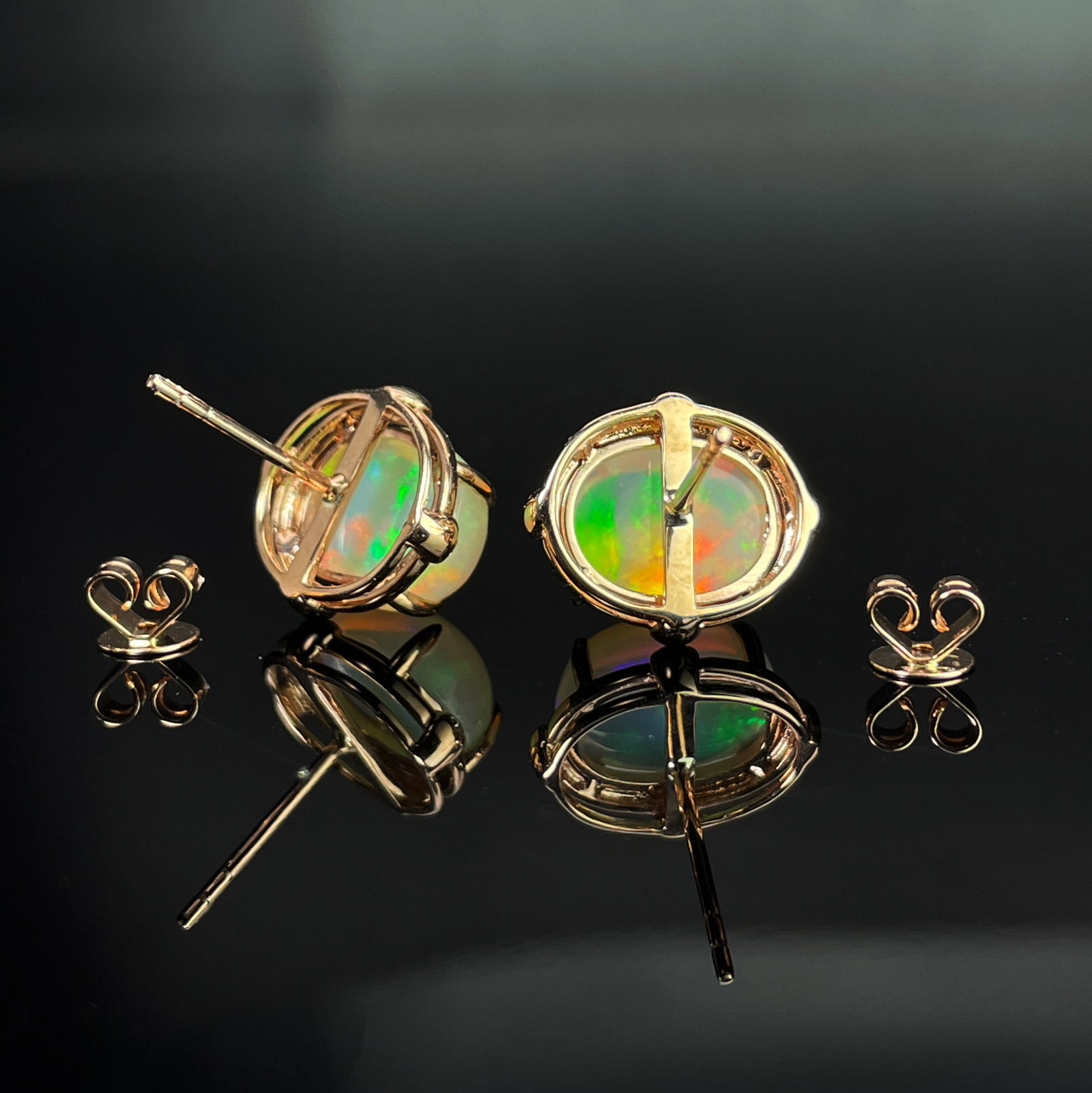 14k Gold 4.08 Ctw Natural Opal & Diamond Earrings - 4