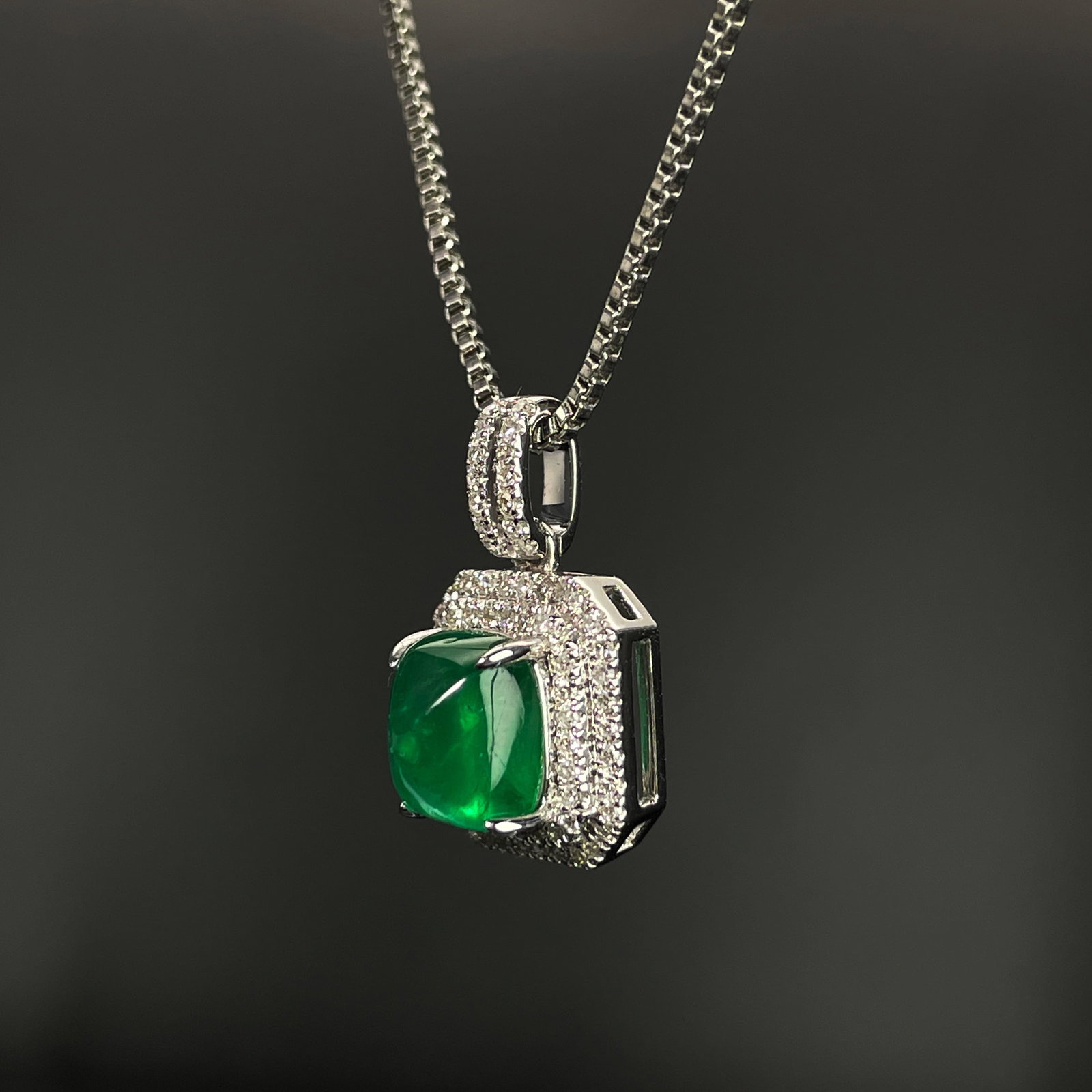14k Gold 1.74 Ctw Vivid Green Natural Emerald & Diamond Pendant( Without Chain ) - 2
