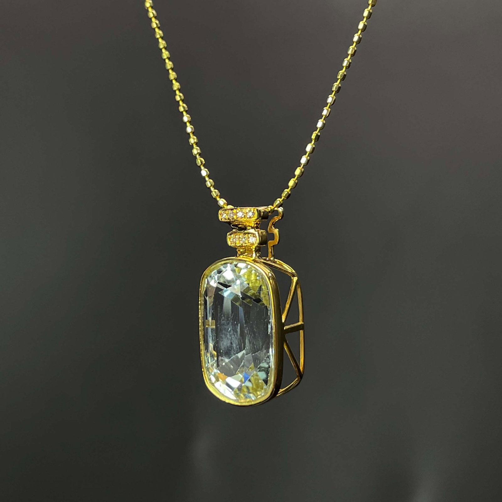 14k Gold 5 Ct Natural Aquamarine & Diamond Pendant( Without Chain ) - 2