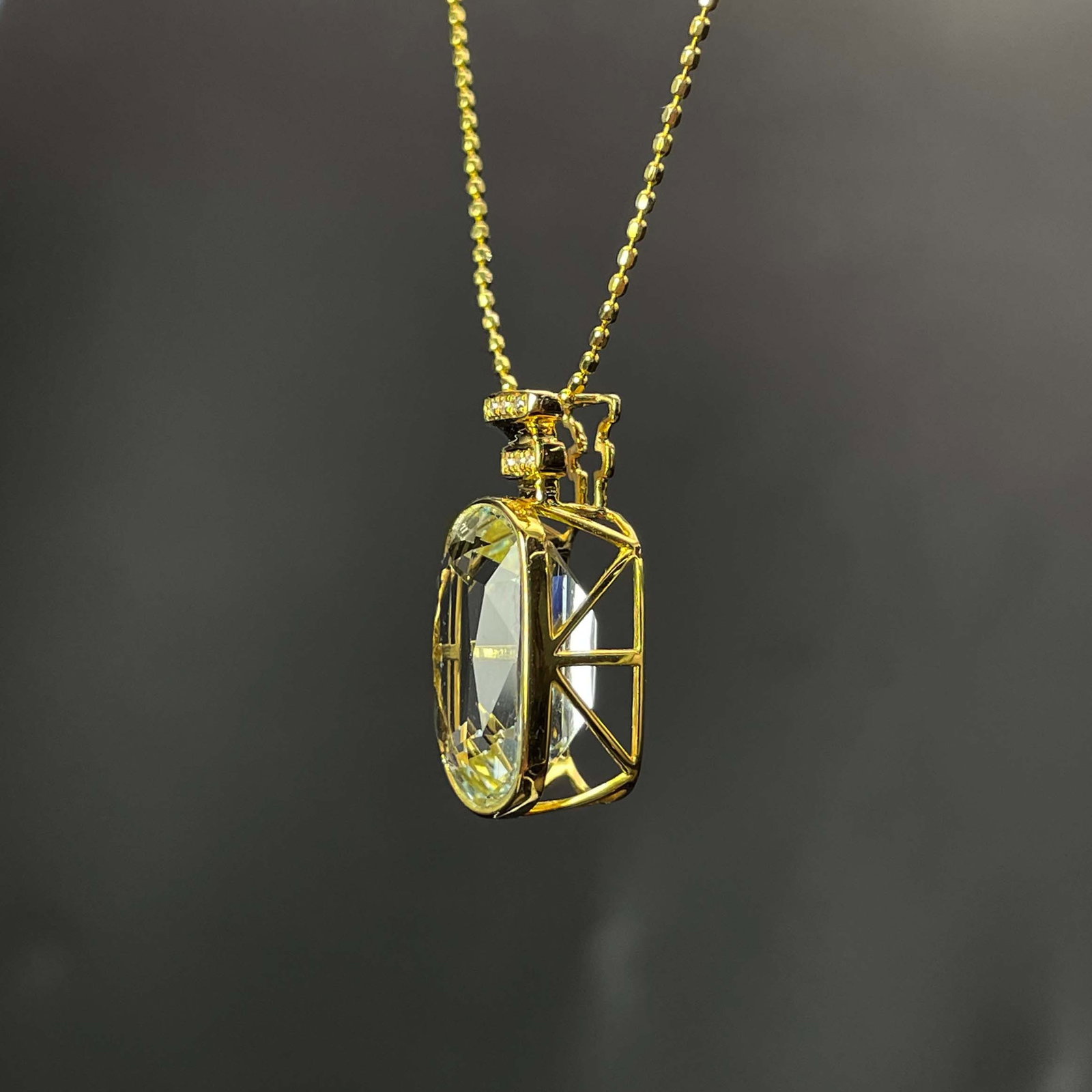 14k Gold 5 Ct Natural Aquamarine & Diamond Pendant( Without Chain ) - 3