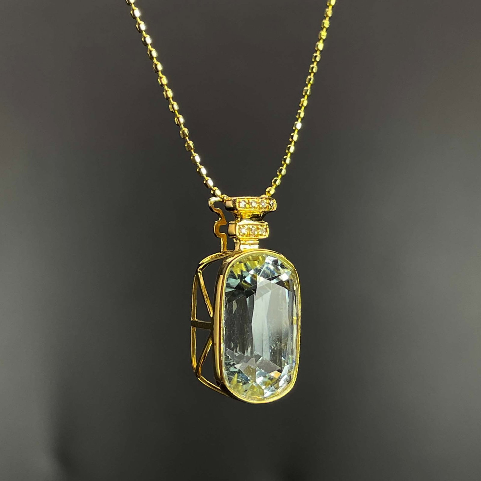 14k Gold 5 Ct Natural Aquamarine & Diamond Pendant( Without Chain ) - 4