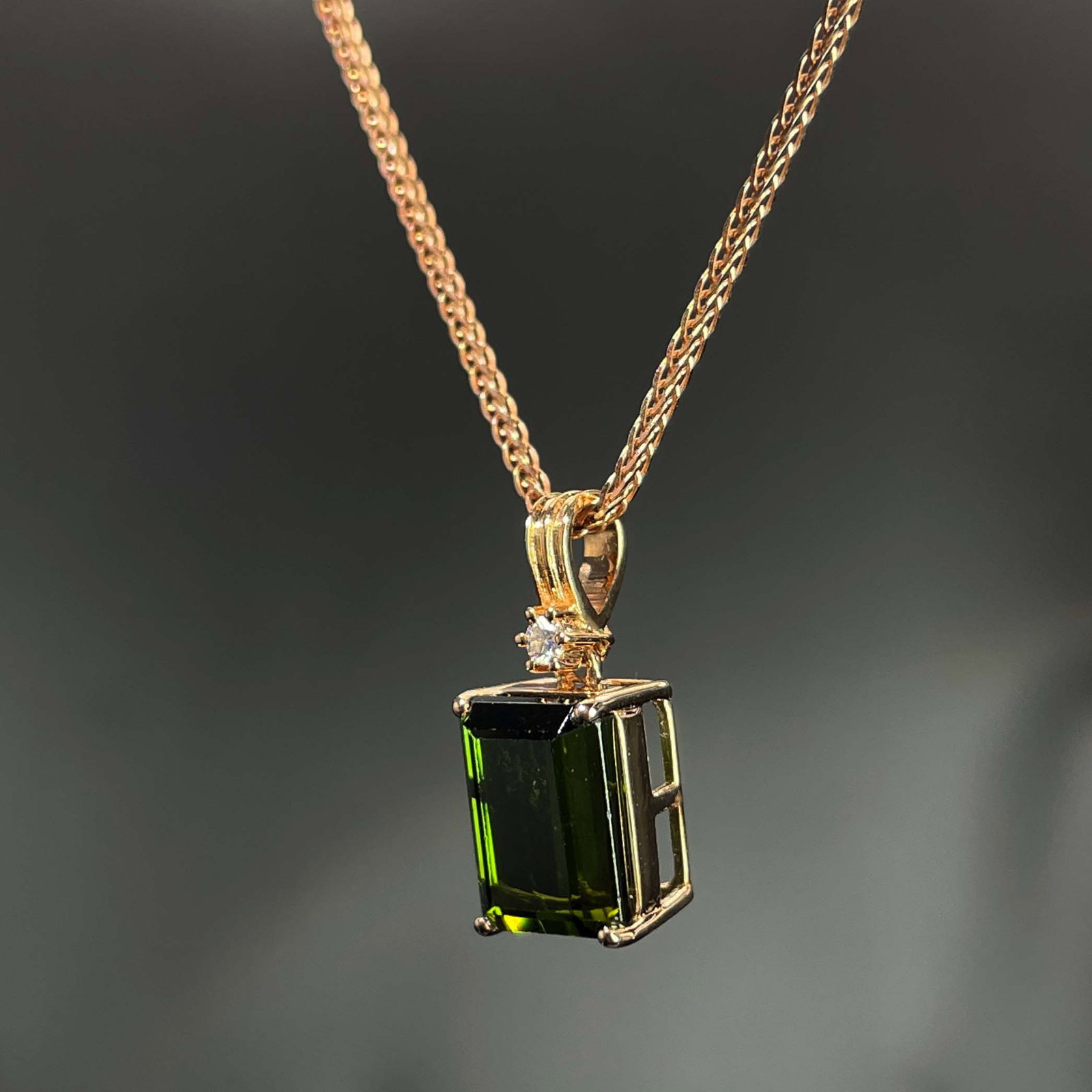 14k Gold 2.65 Ct Natural Tourmaline & Moissanite Pendant( Without Chain ) - 2