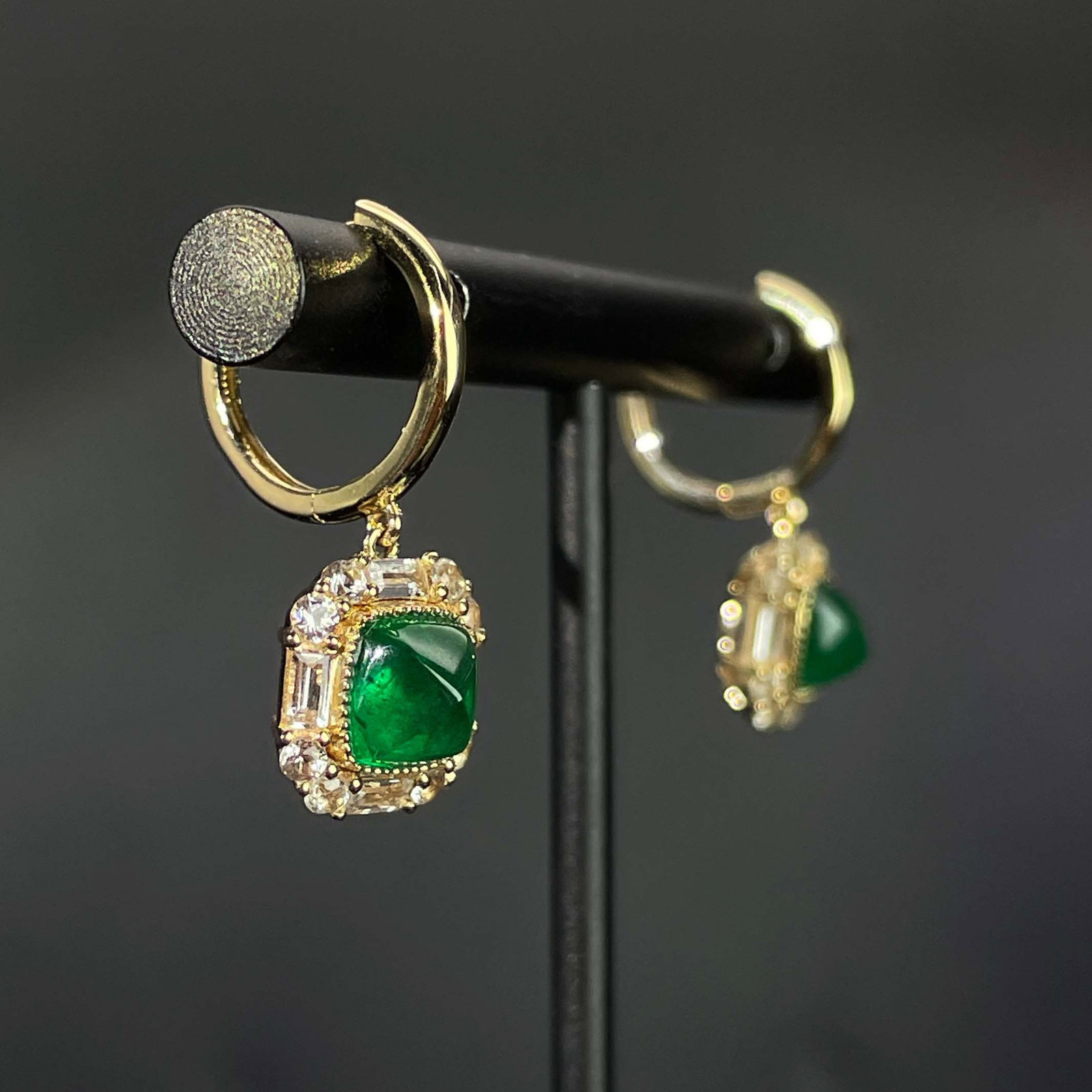14k Gold 2.48 Ctw Natural Emerald & Sapphire Earrings - 2