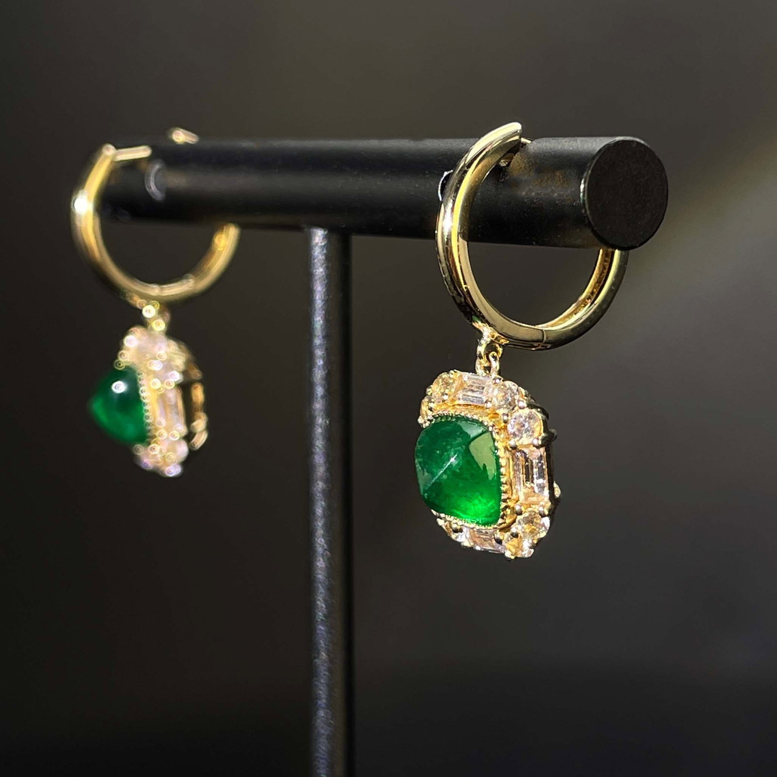 14k Gold 2.48 Ctw Natural Emerald & Sapphire Earrings - 3