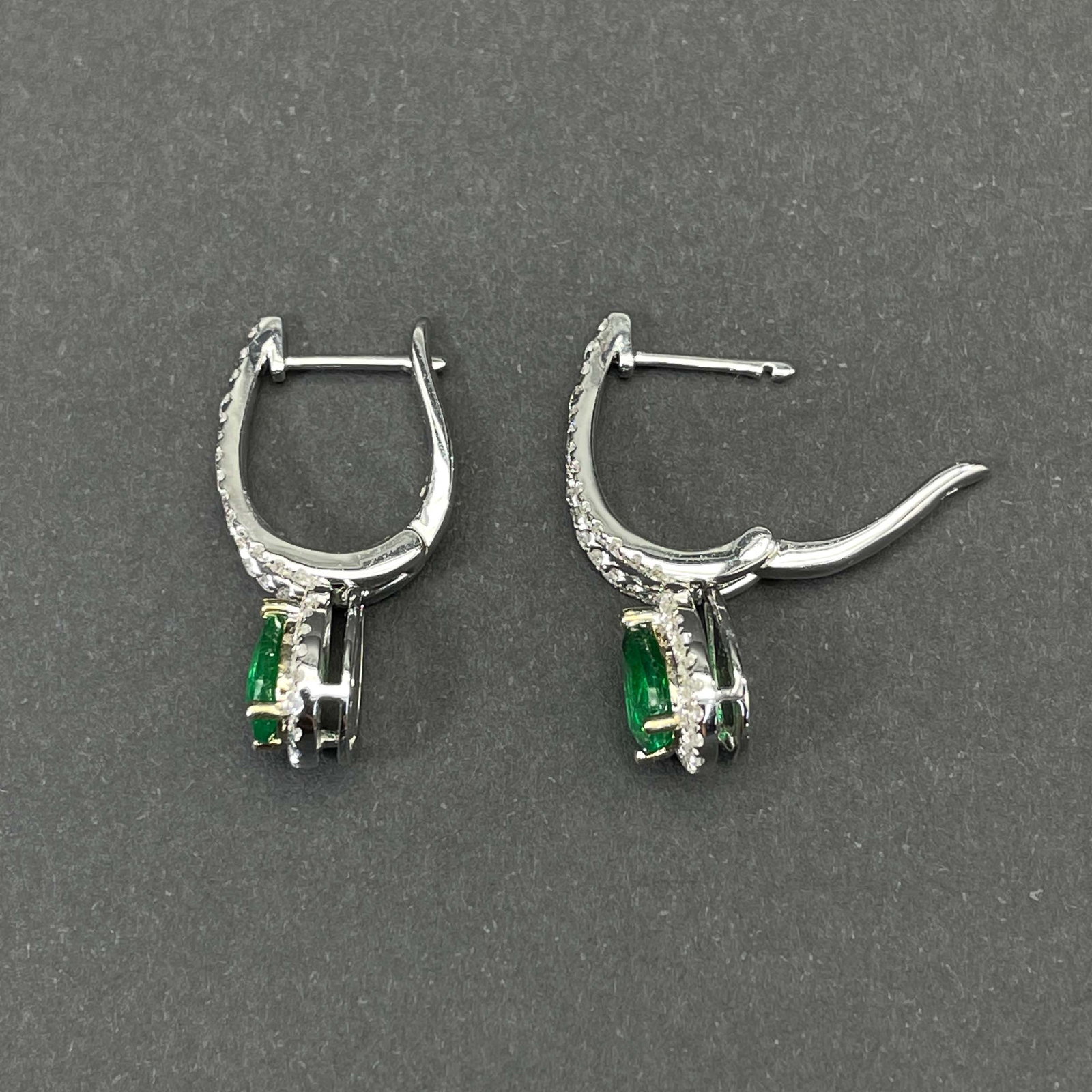 14k Gold 1.16 Ctw Vivid Green Natural Emerald & Diamond Earrings - 4